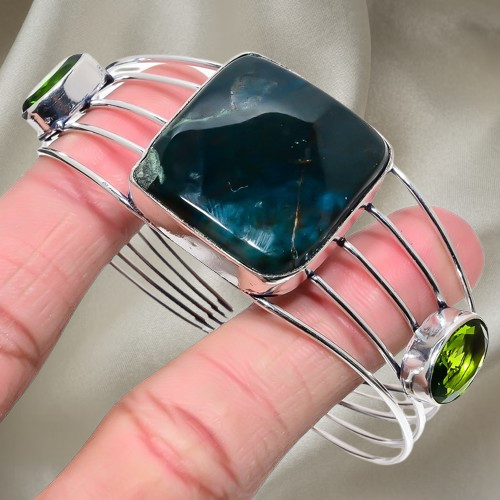 Natural Moss Agate 925 Silver Handcrafted Trendy Mother Ethnic New Bangle Cuff