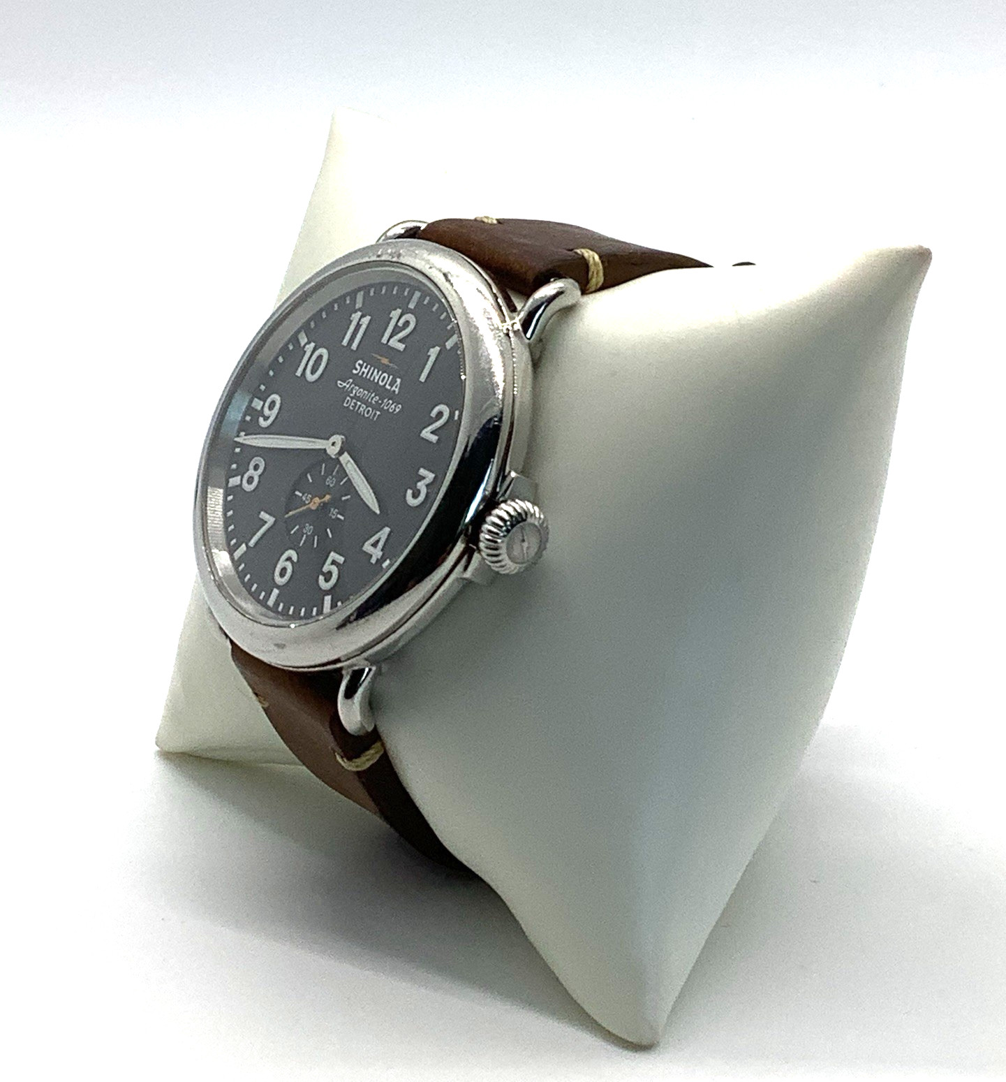 Shinola Argonite-1069 The Runwell Watch Brown Leather Band Not Ticking, As Is