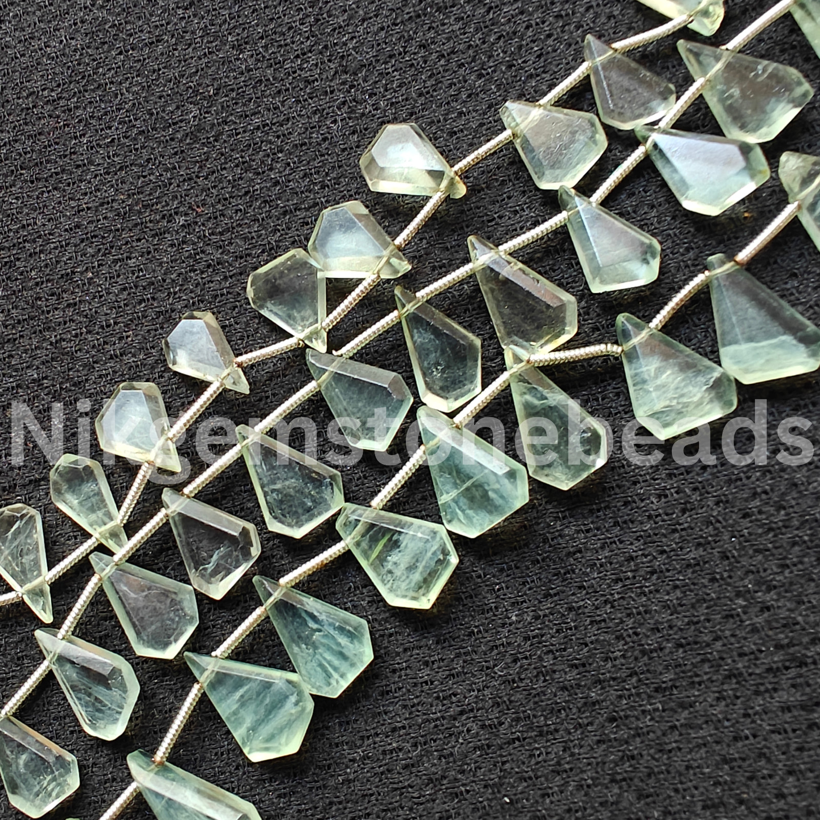 Natural Green Fluorite Beads, Briolette Faceted Cut Triangle Gems, 10.50-13.0 MM
