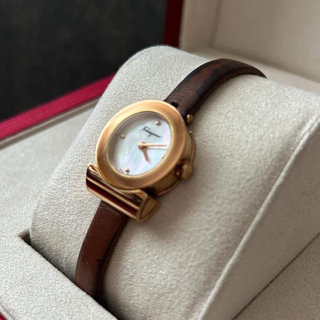Salvatore Ferragamo Gancini Women’s Watch Pink Gold Shell Dial Used with Box