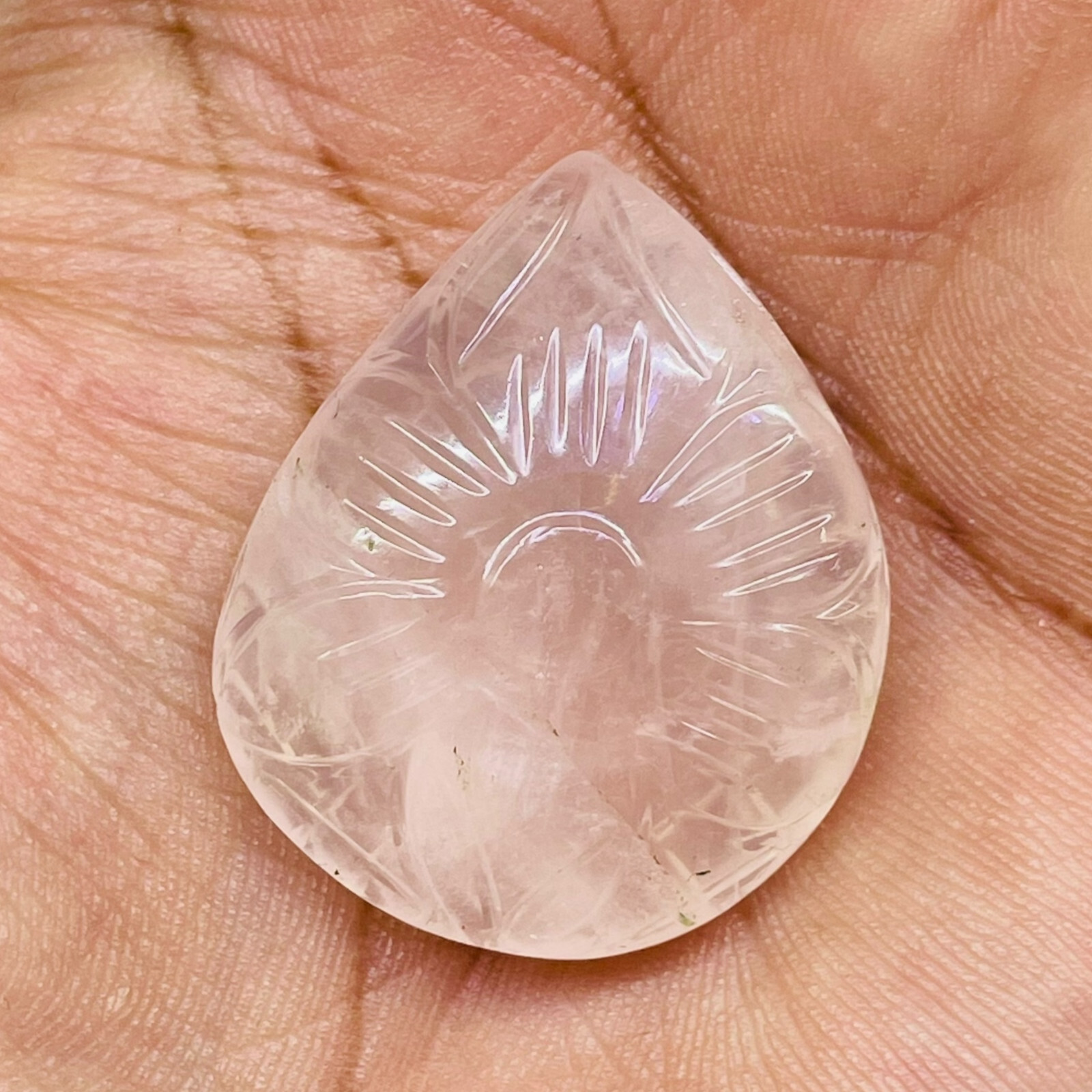 81.00 Cts Natural Rose Quartz 35x29mm Pear Carved Loose Untreated Gemstone