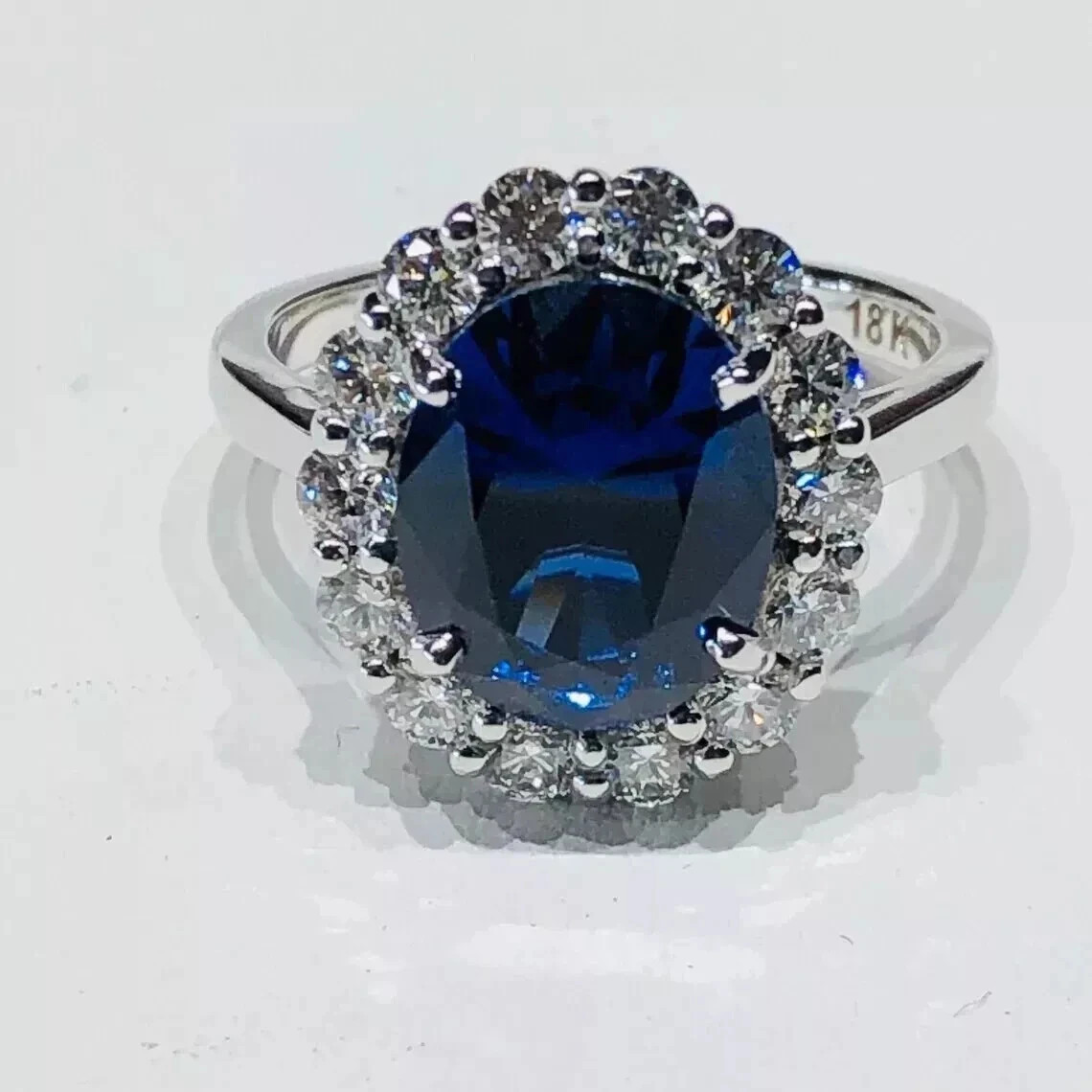 3.94Ct Oval Cut Natural Sapphire Diamond Engagement Ring 14K White Gold Size 6 7