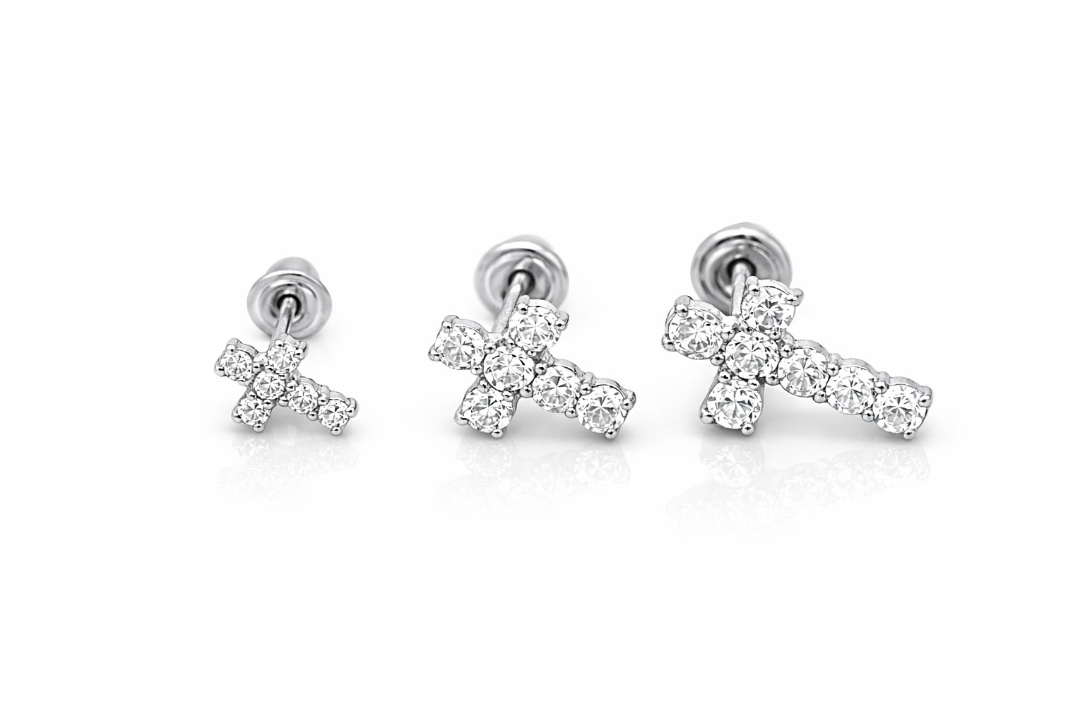 14K Yellow or White Gold Cubic Zirconia CZ Cross Earrings