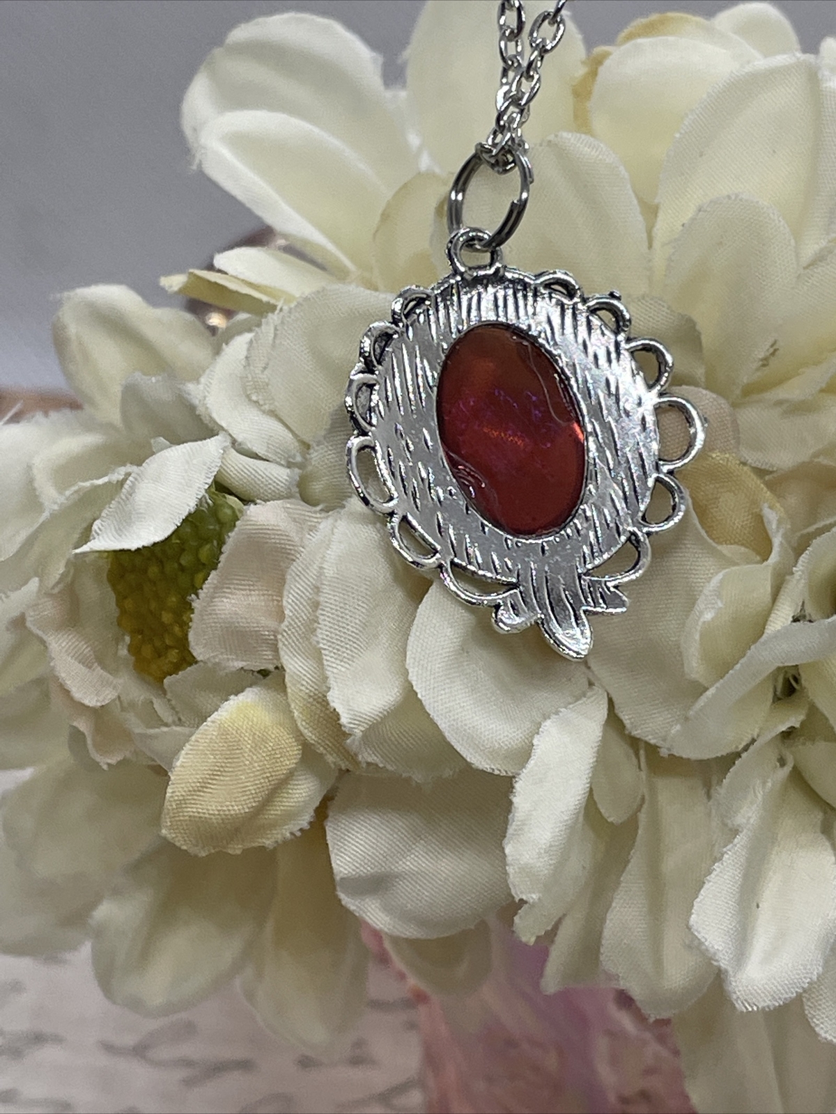 Mexican Fire Opal Dainty Necklace Pendant Anniversary Birthday Gift Mom Daughter