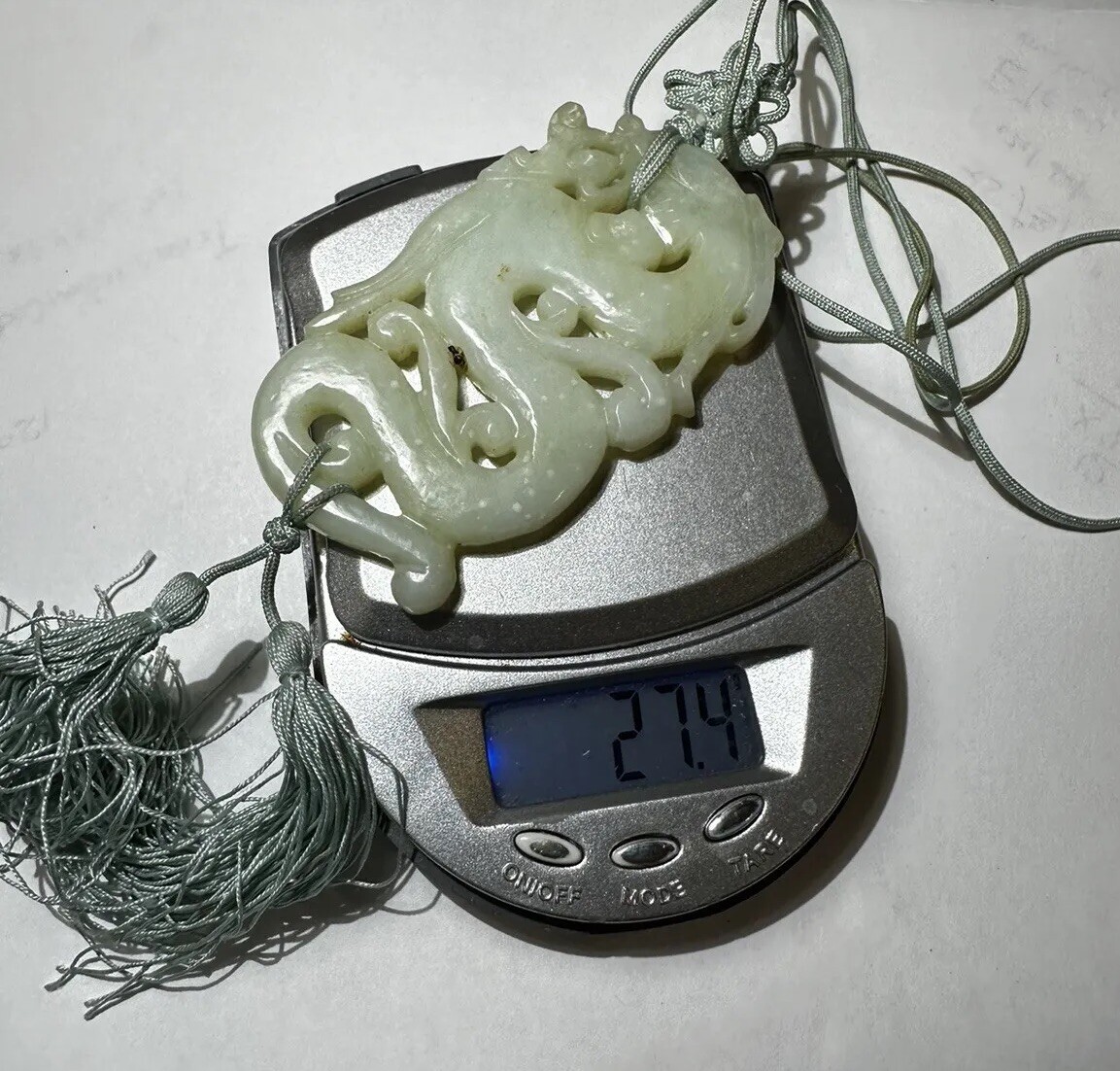 Carved Green Serpentine Jade Color Chinese Dragon Cord 28″ Necklace DA5