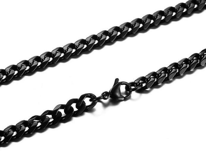 18″-36″ 5mm Black Stainless Steel Fashion Men’s Curb Link Necklace Chain