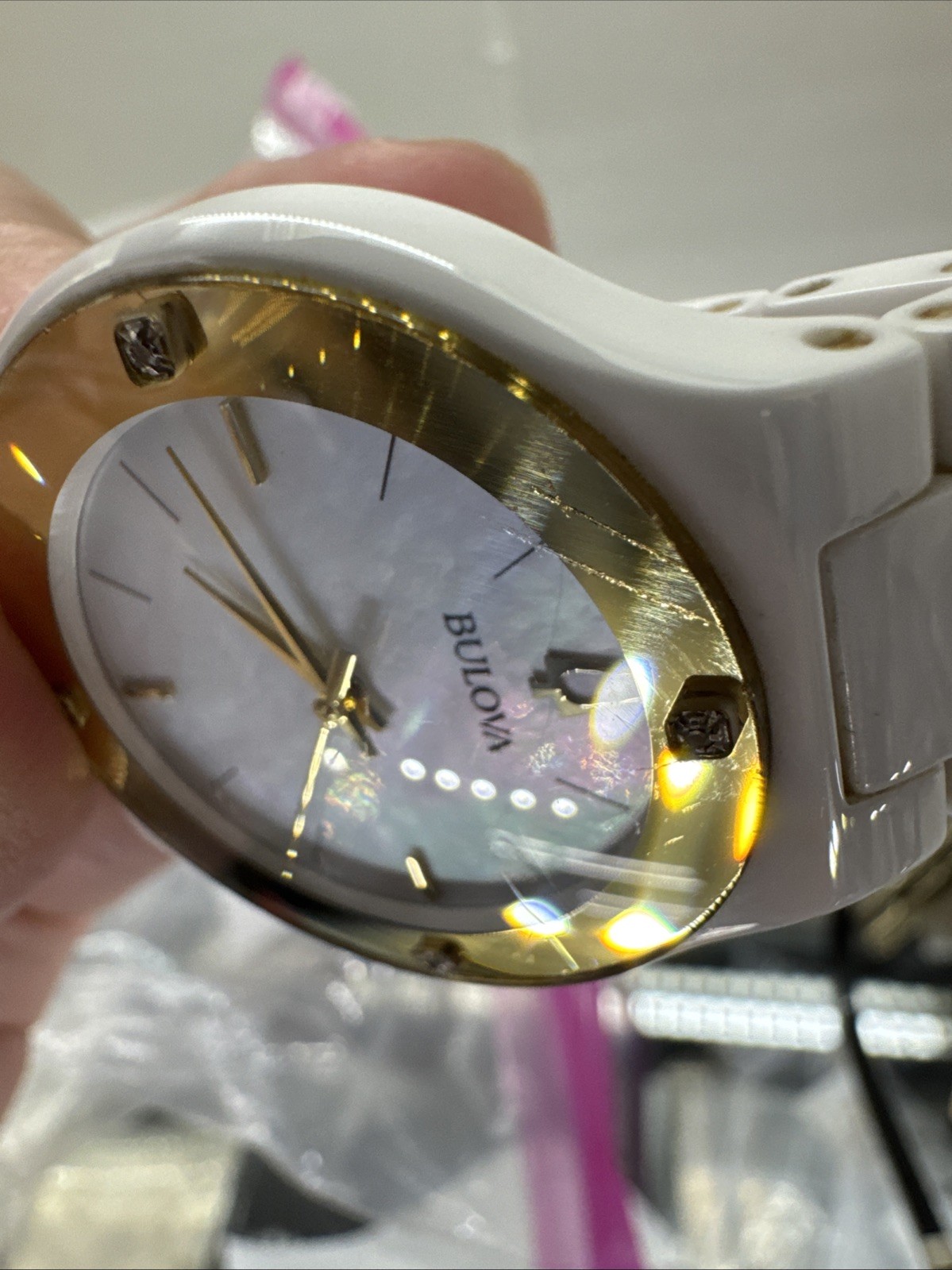 Bulova Millennia Gold White Dial Ceramic Diamond ladies quartz watch
