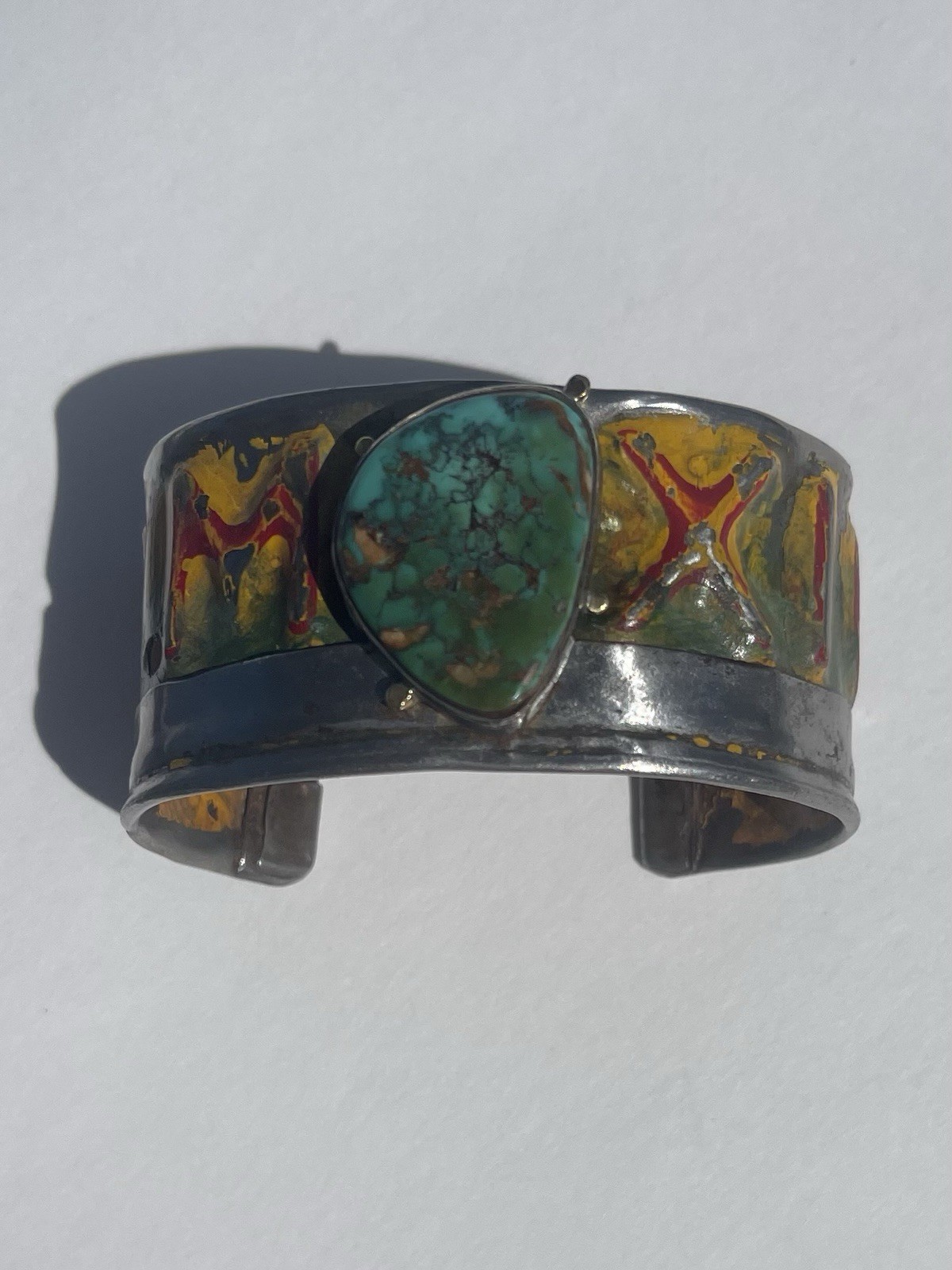 Kit Carson New Mexico License Plate Cuff Bracelet Turquoise 18k accents artisan