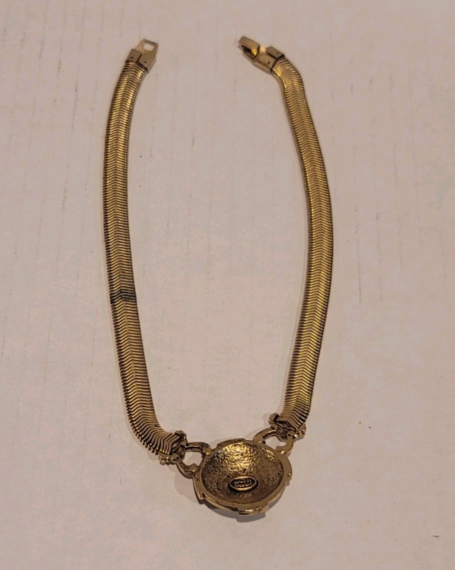 Vintage 1980s Etruscan Revival Collar Necklace Faux Gold