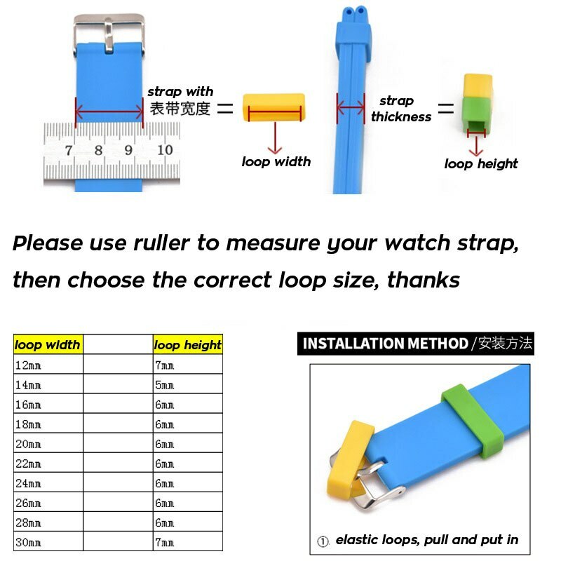 3pcs Silicone Watch Band Ring Loops 12-22mm 24mm-30mm Rubber Strap Clasp Locker