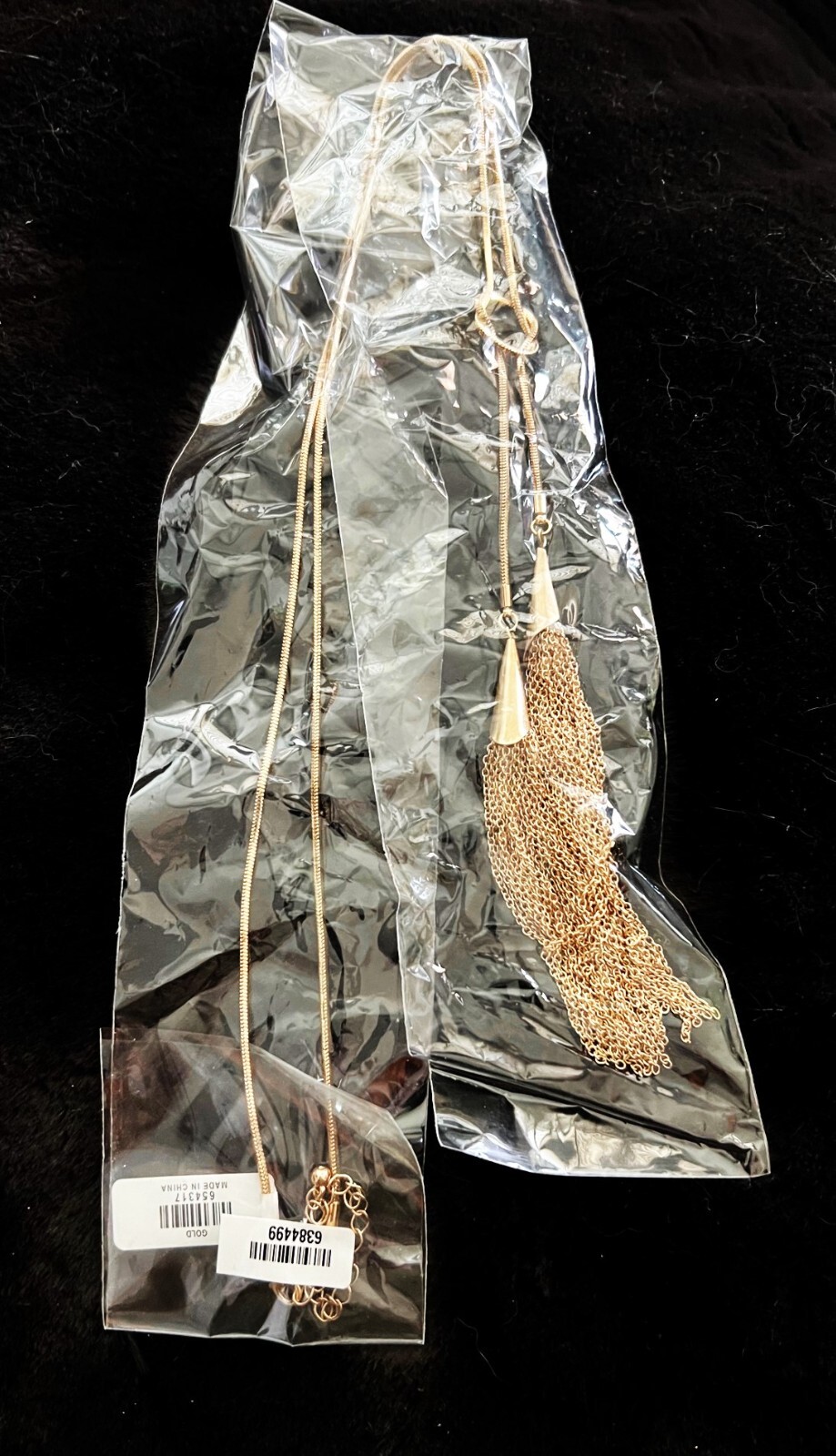 10 Snake Chain Lariat Goldtone Double Tassel Necklaces approx 30 inch chain