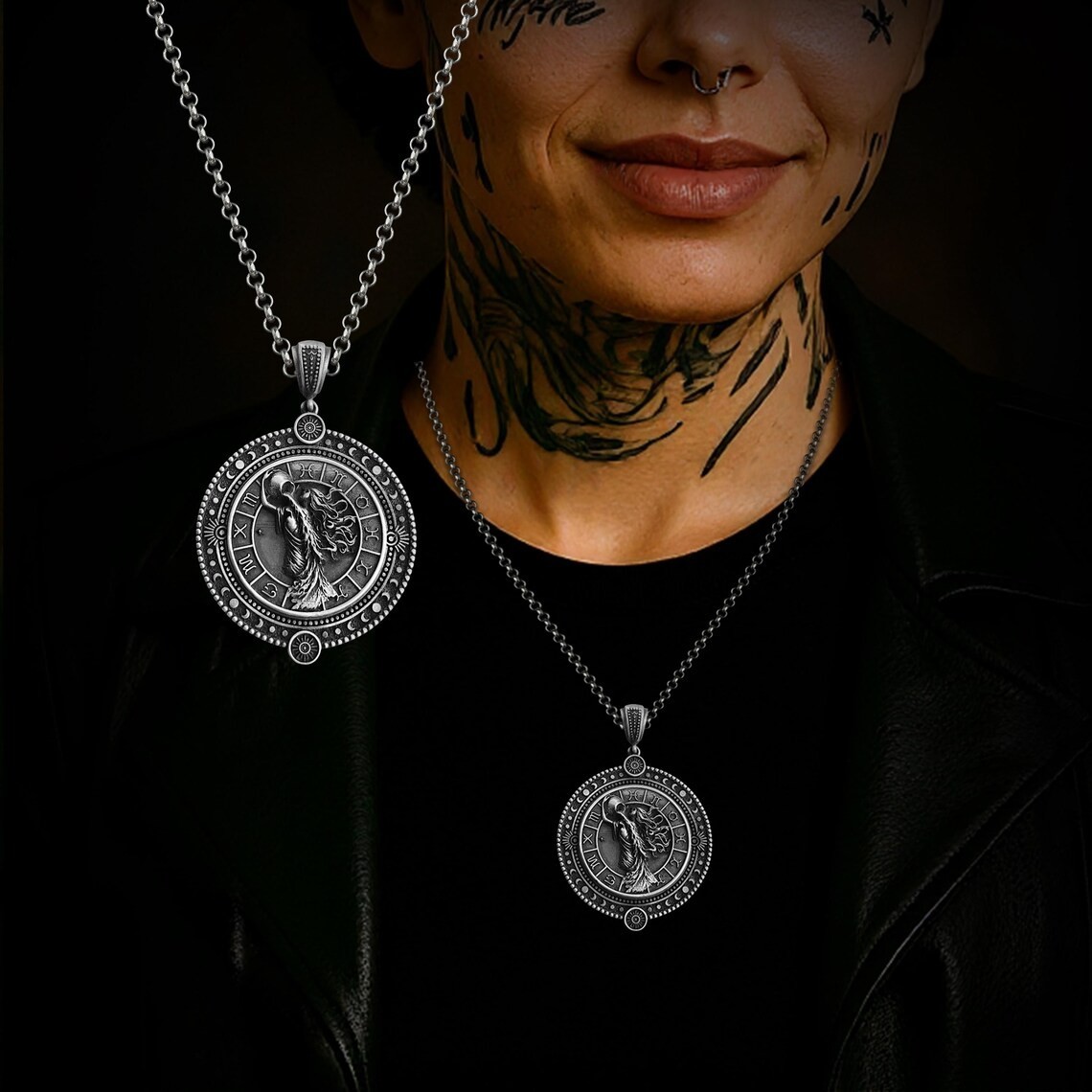 Aquarius Zodiac Oxidized 925 Sterling Silver Pendant Necklace Duty Free