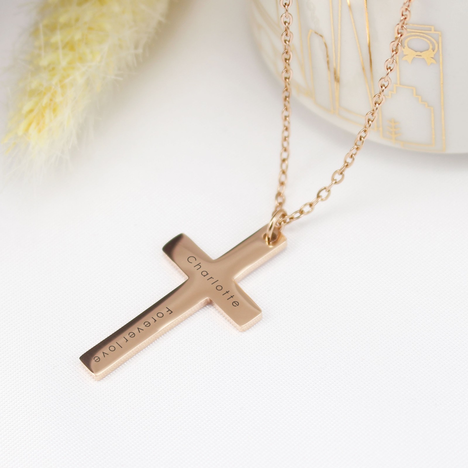 Personalized Cross Necklace: Engraved Name & Birthdate, Stainless Steel