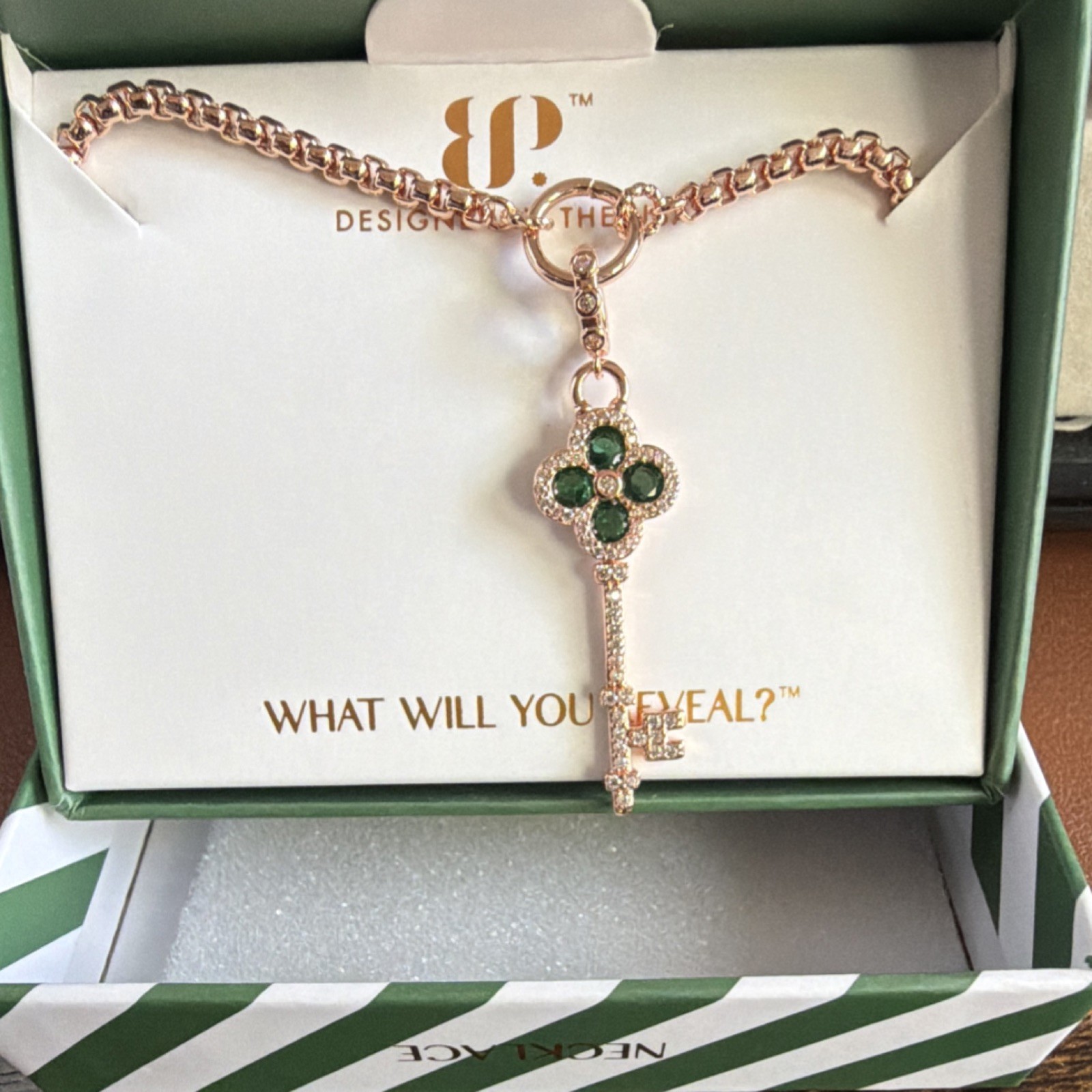 Ring Bomb Party Unlocked with Class Key Pendant Necklace Emerald
