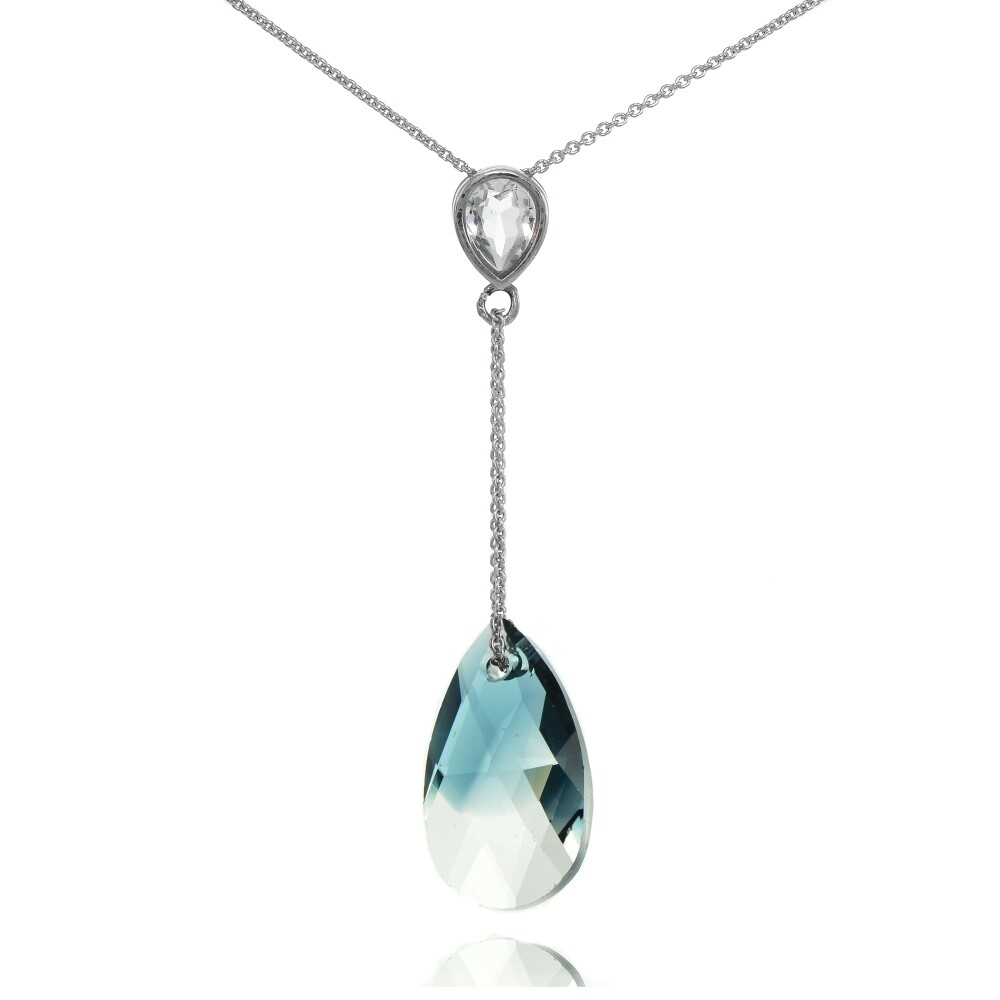 925 Silver Blue Ombre Teardrop Leaf Drop Necklace Adorned w/ European Crystals