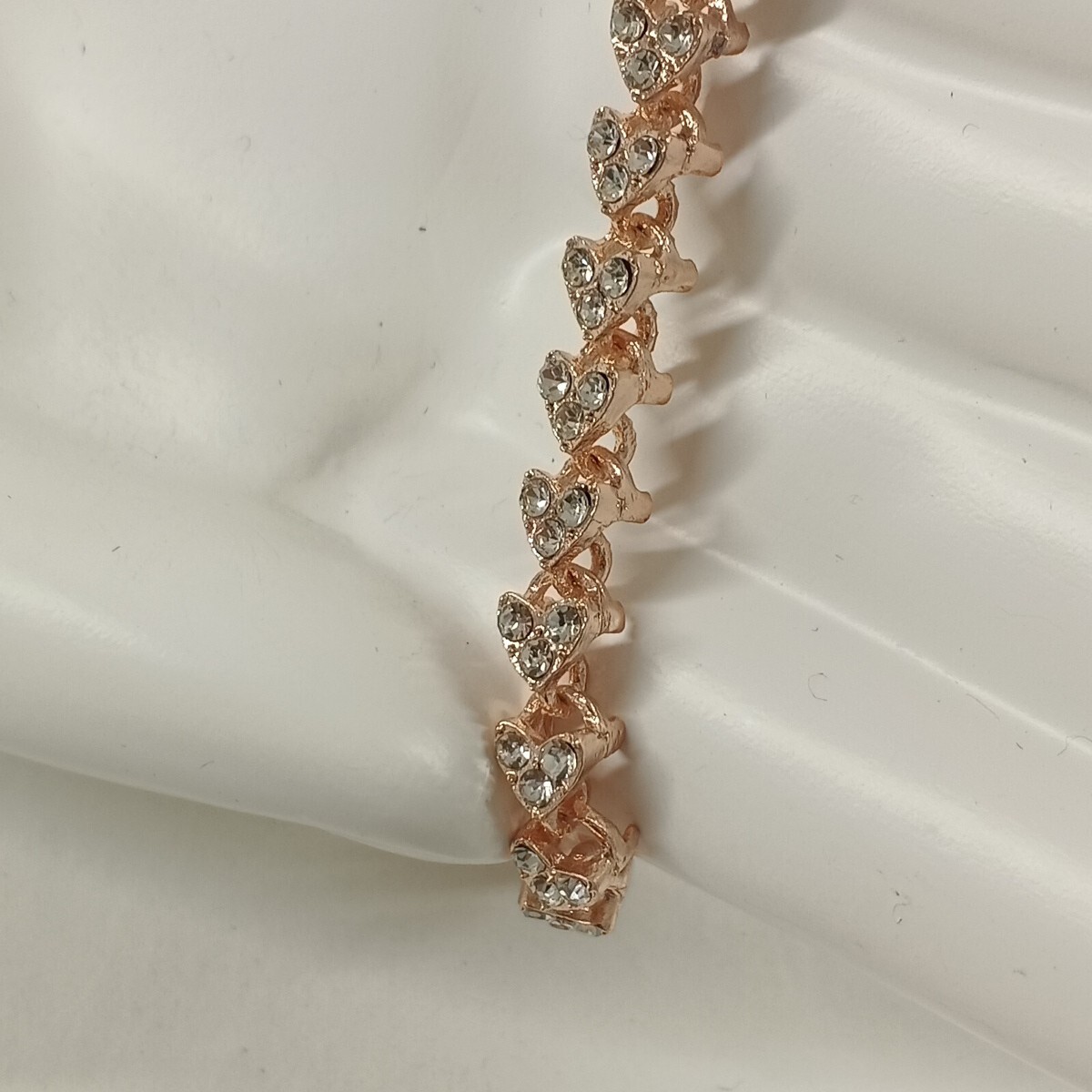 Women’s Heart Rhinestone Link Bracelet One Size Rose Gold Brass