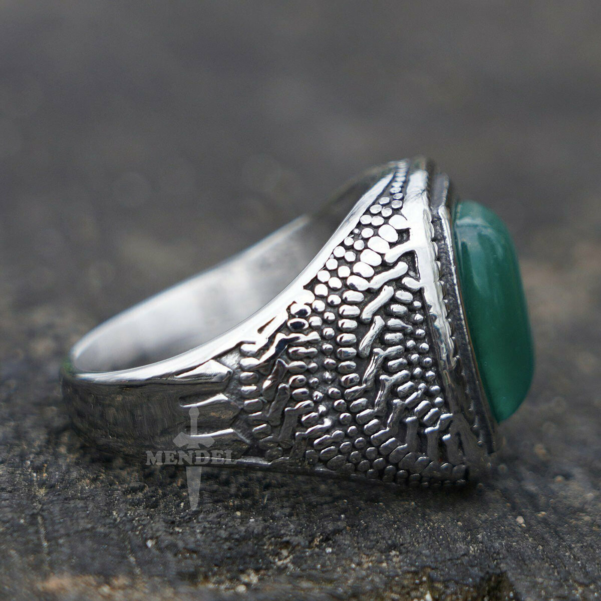 MENDEL Mens Stainless Steel Green Stone Bold Ring For Men Size 7 8 9 10 11 12 13