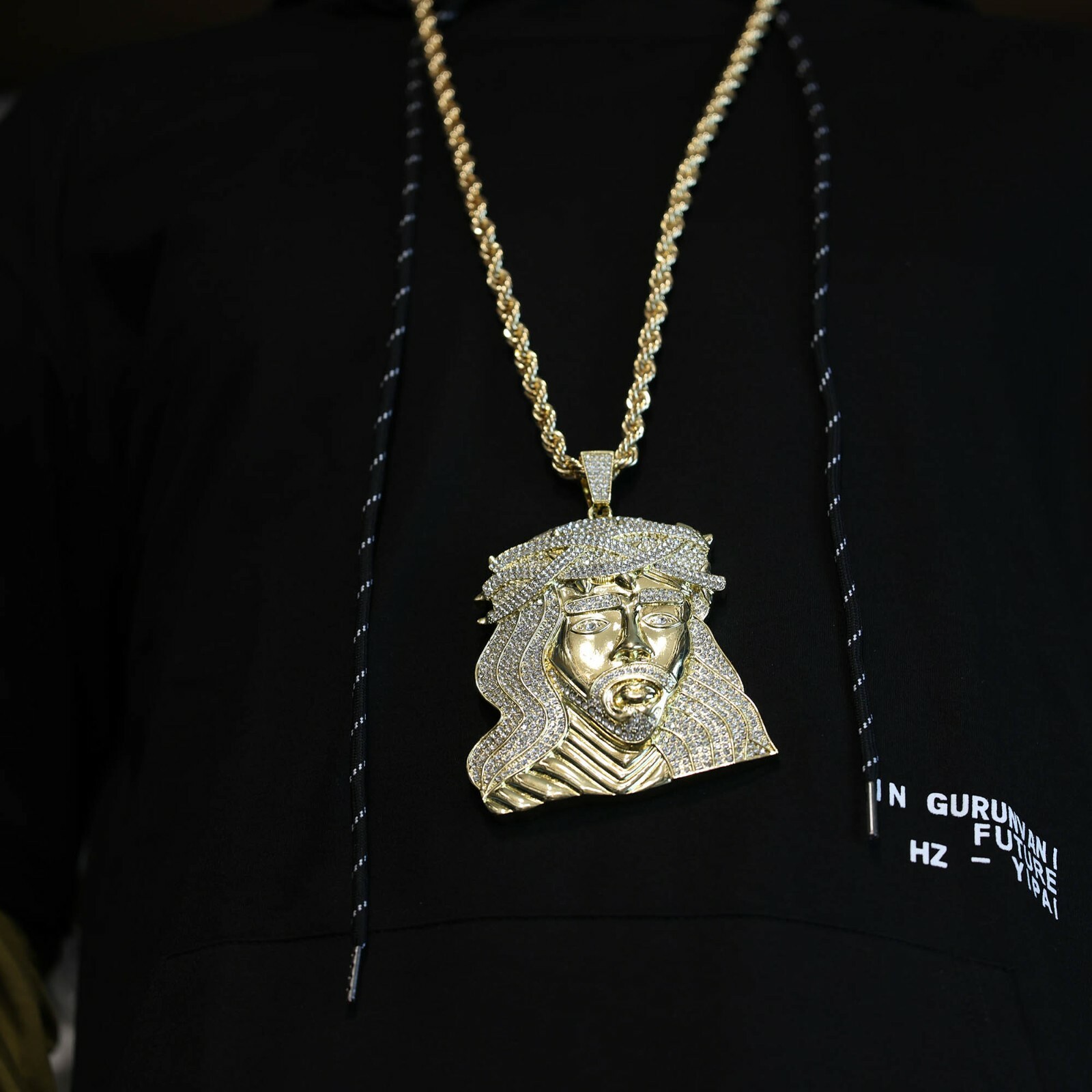 Cubic-Zirconia Huge Jesus Pendant Rope Hip hop Jewelry Iced Gold Plated Jumbo