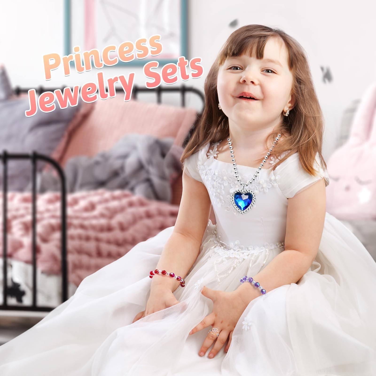 36pcs Princess Jewelry Set for Girls 4-8 | Dress Up Necklace, Bracelet & Rings,