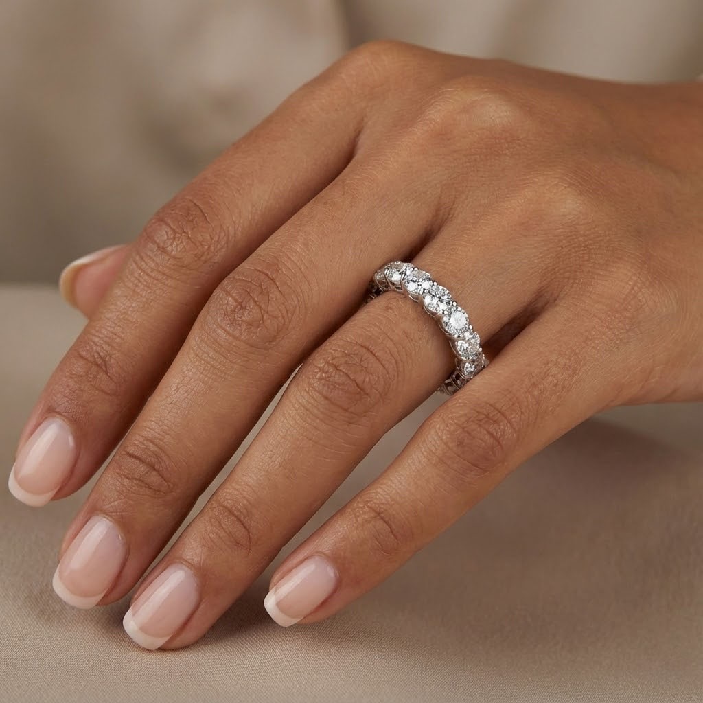 Classic Eternity Wedding Ring Solid 14K Gold 4 Carat Round Natural Diamond H SI2