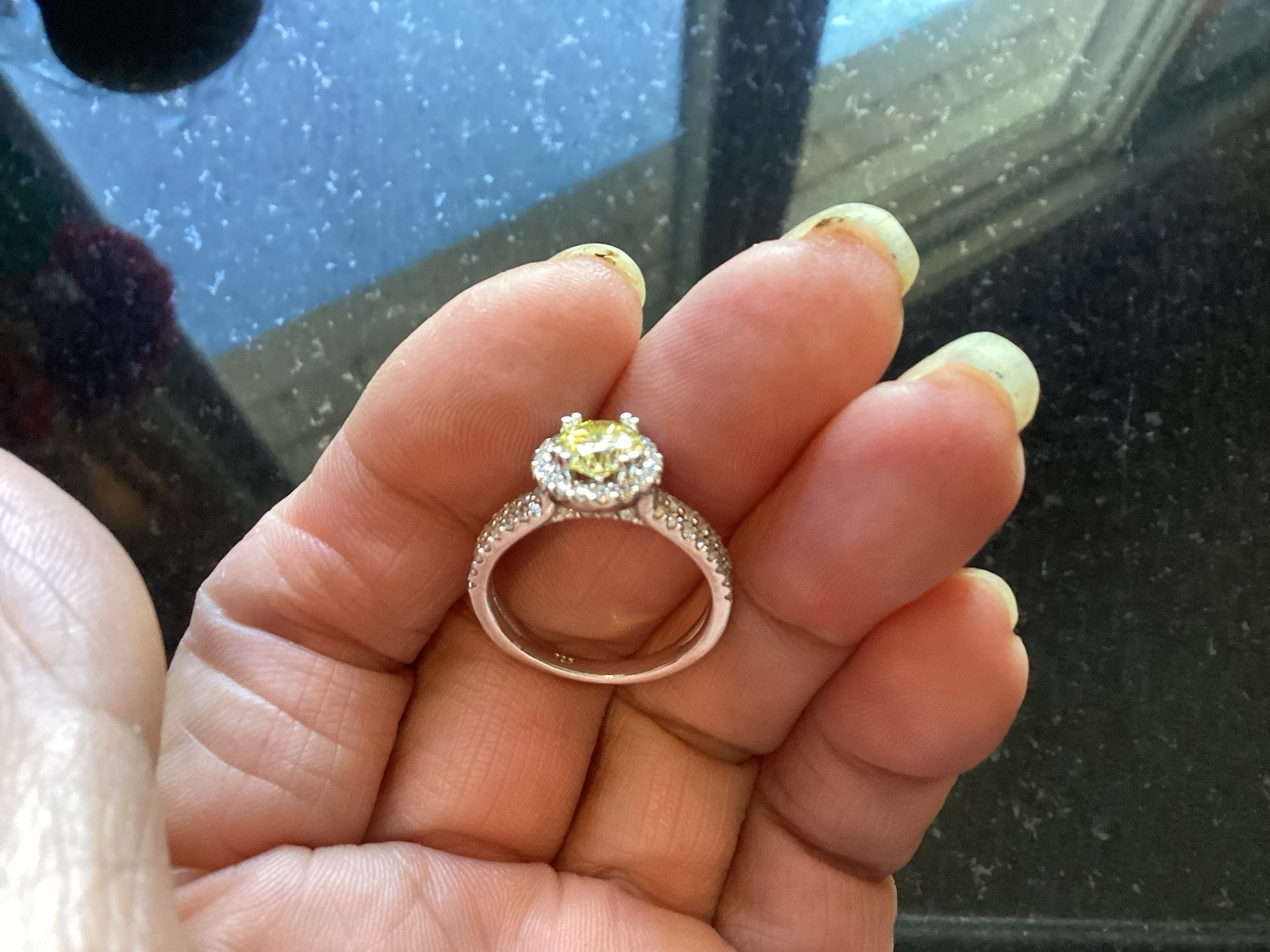 1ct Fancy Vivid Yellow Moissanite Halo Set Engagement Ring