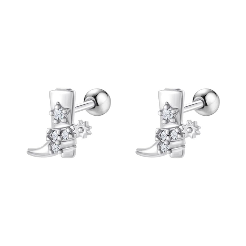 20g Western Cowgirl Boots CZ Small Tiny Stud Earrings for Women Men Silver
