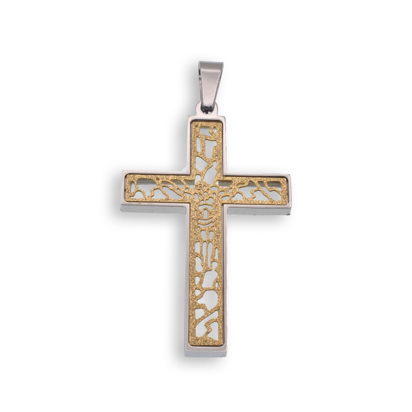 Gold & Rhodium Plated Stainless Steel Abstract Shimmer Jesus Crucifix Pendant