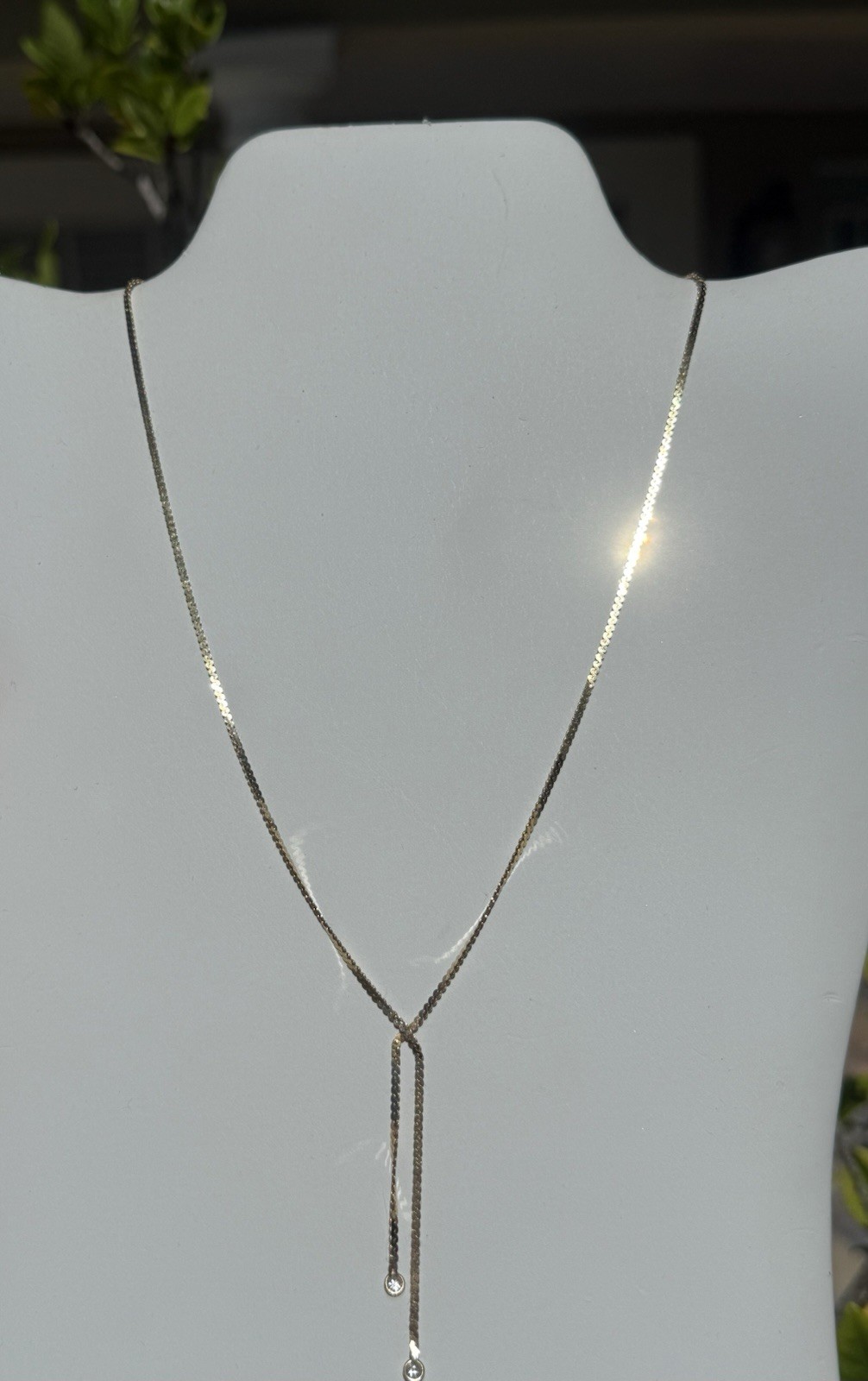 Vintage 14k Solid Yellow Gold Serpentine Lariat Necklace w/Diamonds 4.5g,18.5in