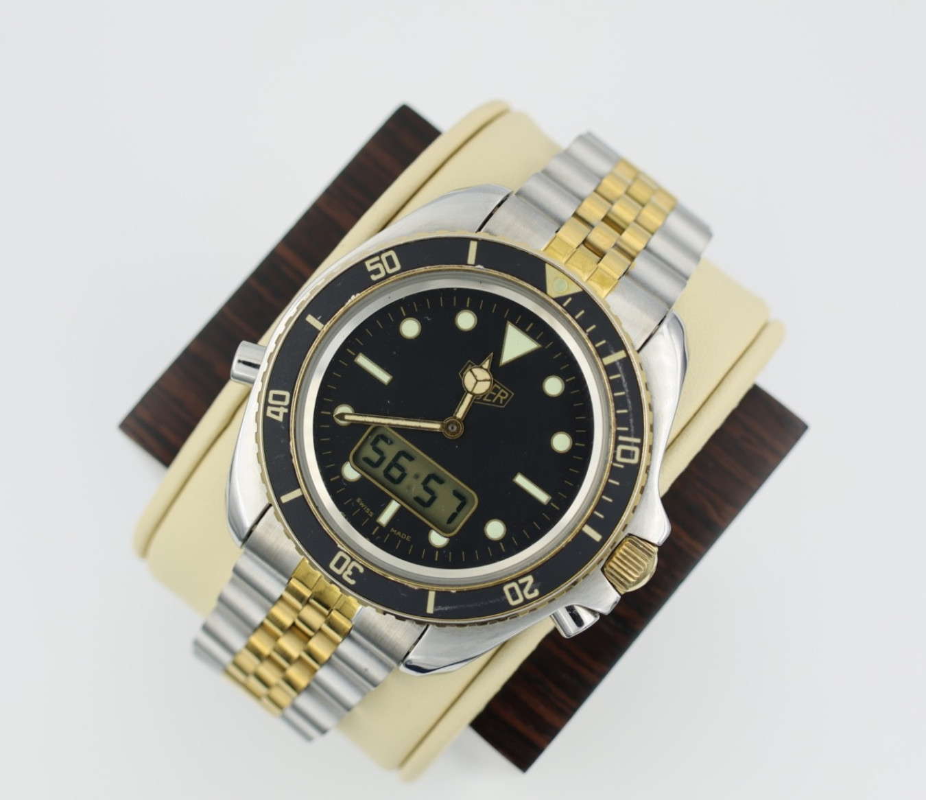 Pre TAG Heuer Jumbo 980.027 Mens 1000 Series Watch Black Gold Ana-Digital Rare
