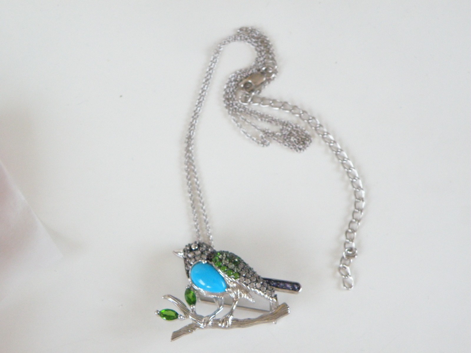Victoria Wieck Sterling Silver 925 Turquoise Gemstone Bird Brooch Slide Necklace