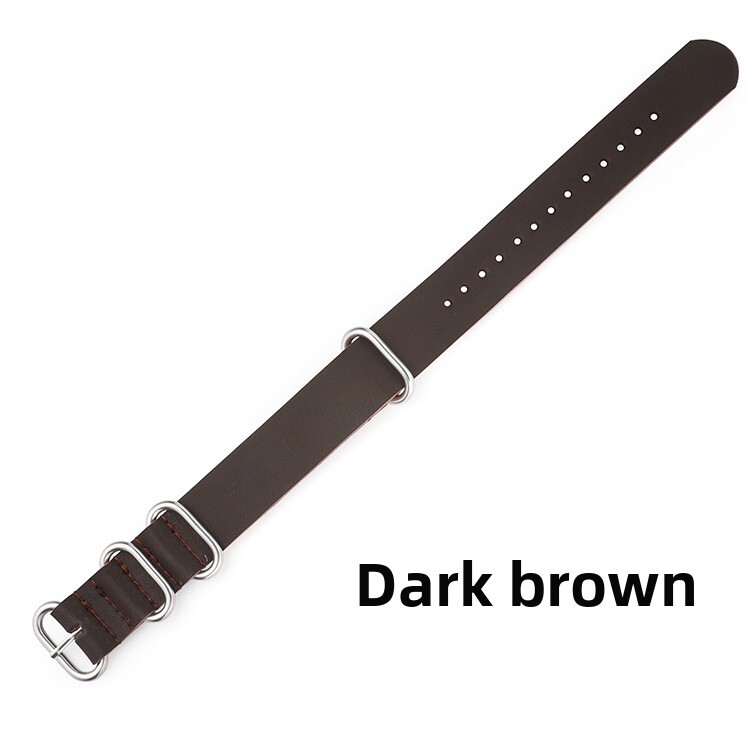 Thicked Leather Watch Band Thick Round Ring Buckle One Pass Strap 18/20/22/24mm