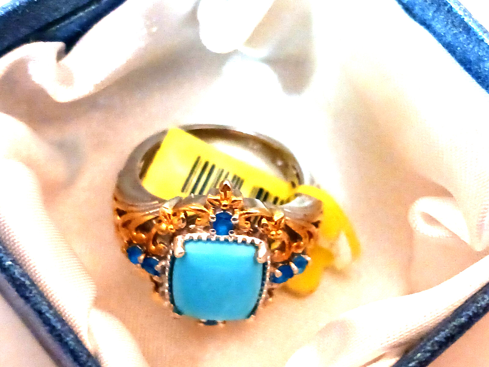 Arizona Sleeping Beauty Plat Ovr Sterling Silver W/14Ct Gold Accent SZ 7/ 3.25ct