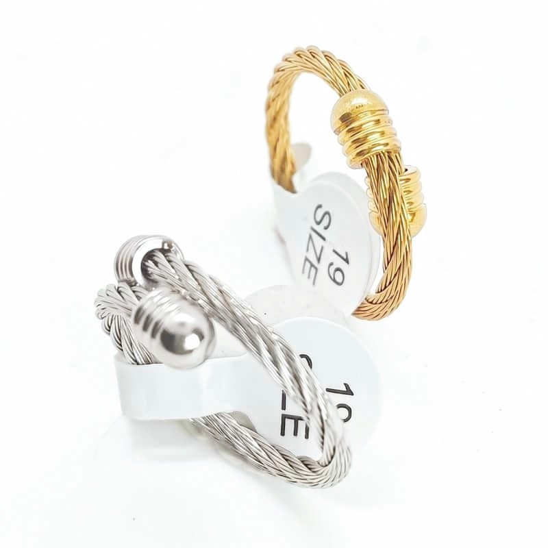 36 Pcs 4mm Dual Tone Wire Cable Screw Nut Stainless Steel Rings Unisex Stackable