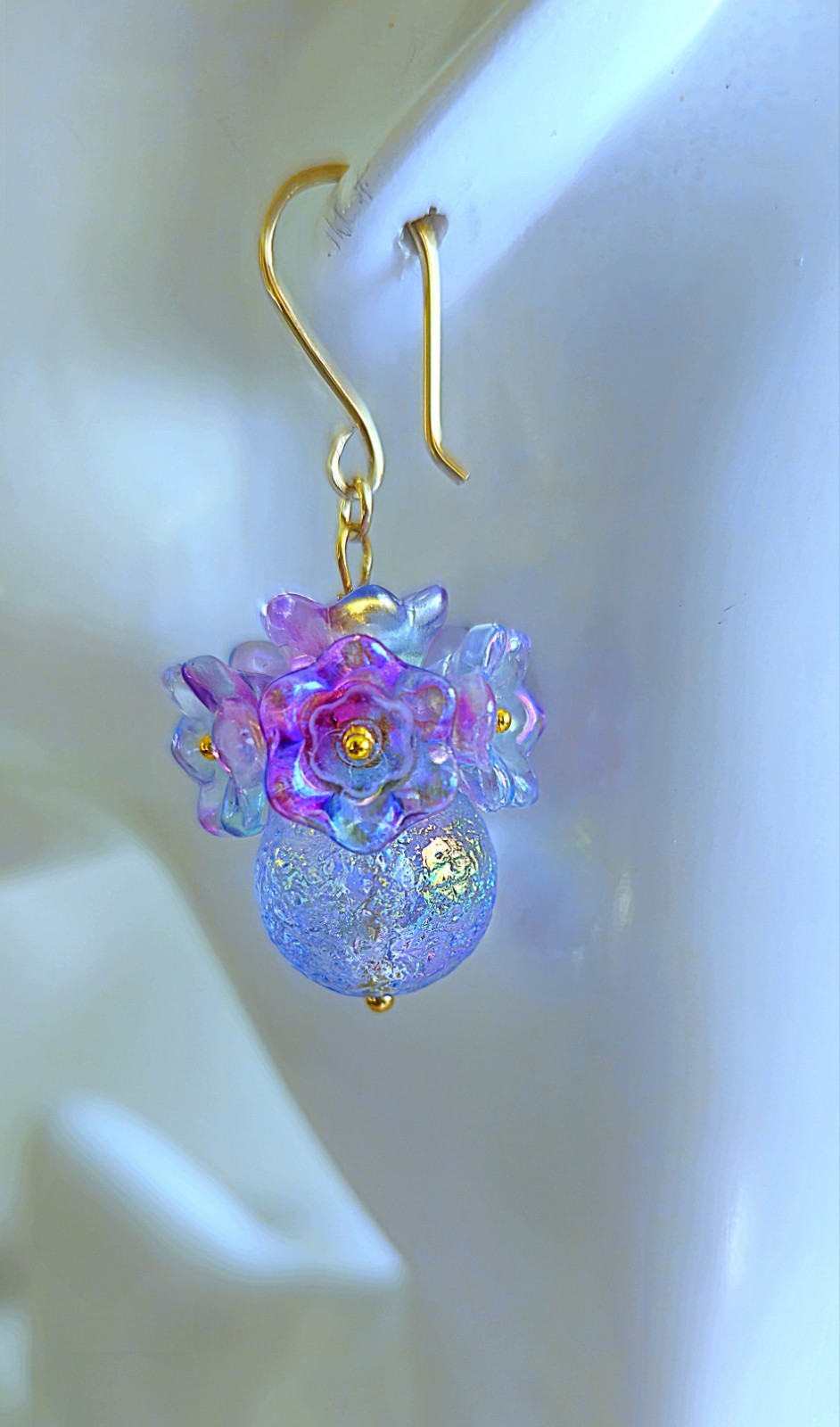 Purple & Blue Iridescent Floral Earrings | 14K | Botanical | Handmade | Spring
