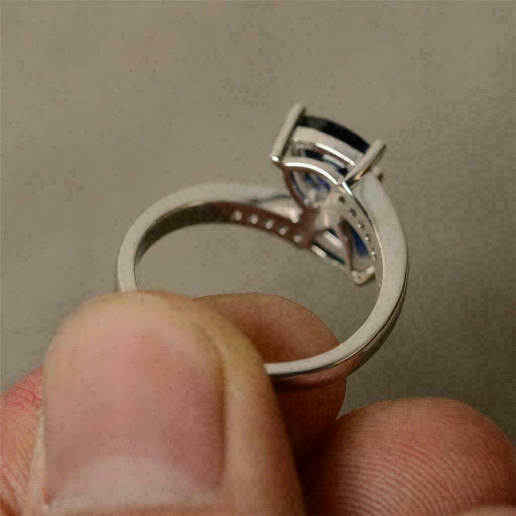 2.50Ct Trillion Blue Sapphire Two-Stone Engagement Ring 14K White Gold Plated
