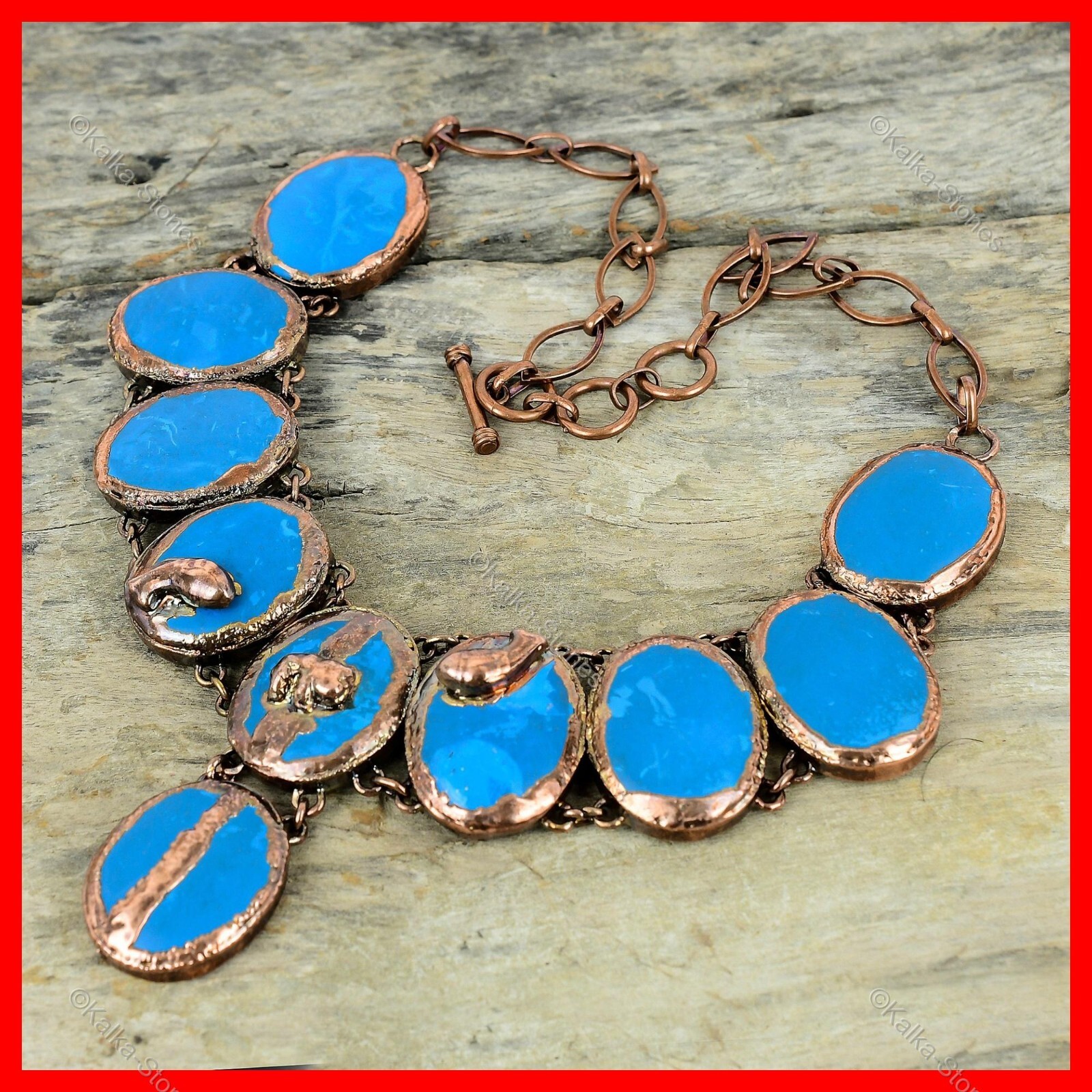 Oval Sleeping Beauty Turquoise Stone Copper Electroformed Chain Necklace Jewelry