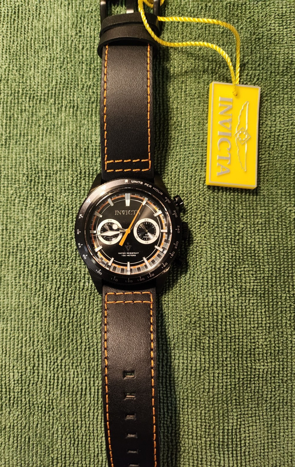 Invicta Vintage Black/Orange/Stainless Steel Dual Time Quartz Men’s Watch– NOS