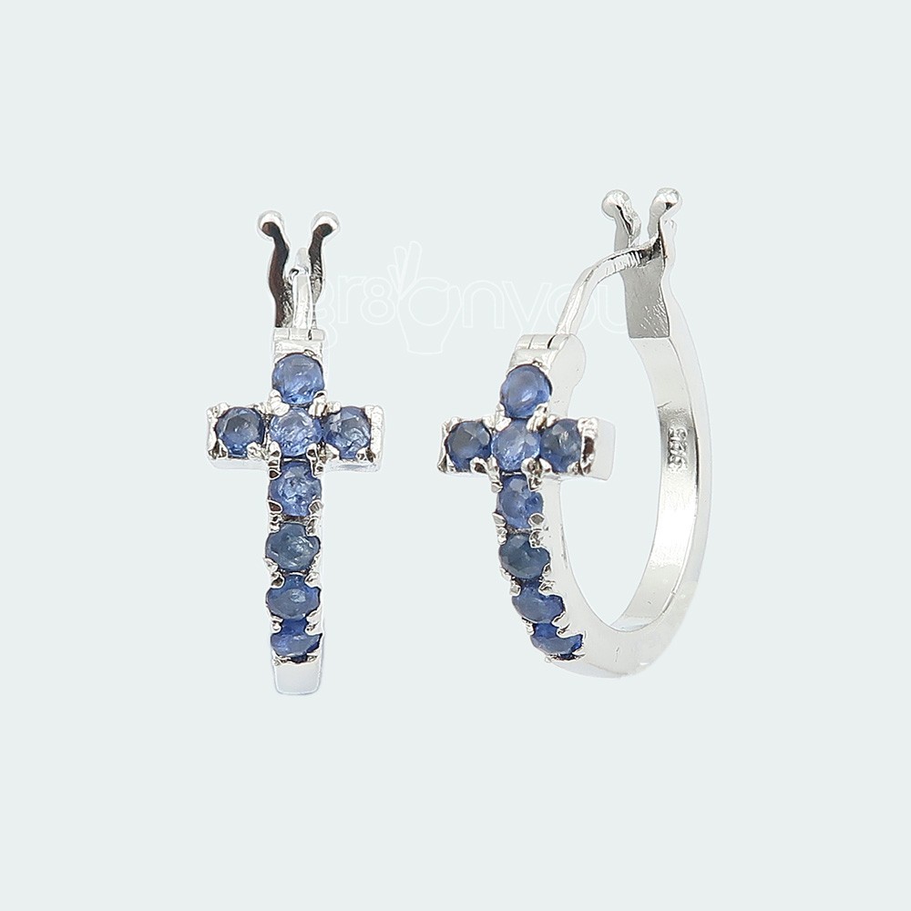 gr8onyou silver hoop earrings with real sapphire and hallmark | ideal for frequent travellers