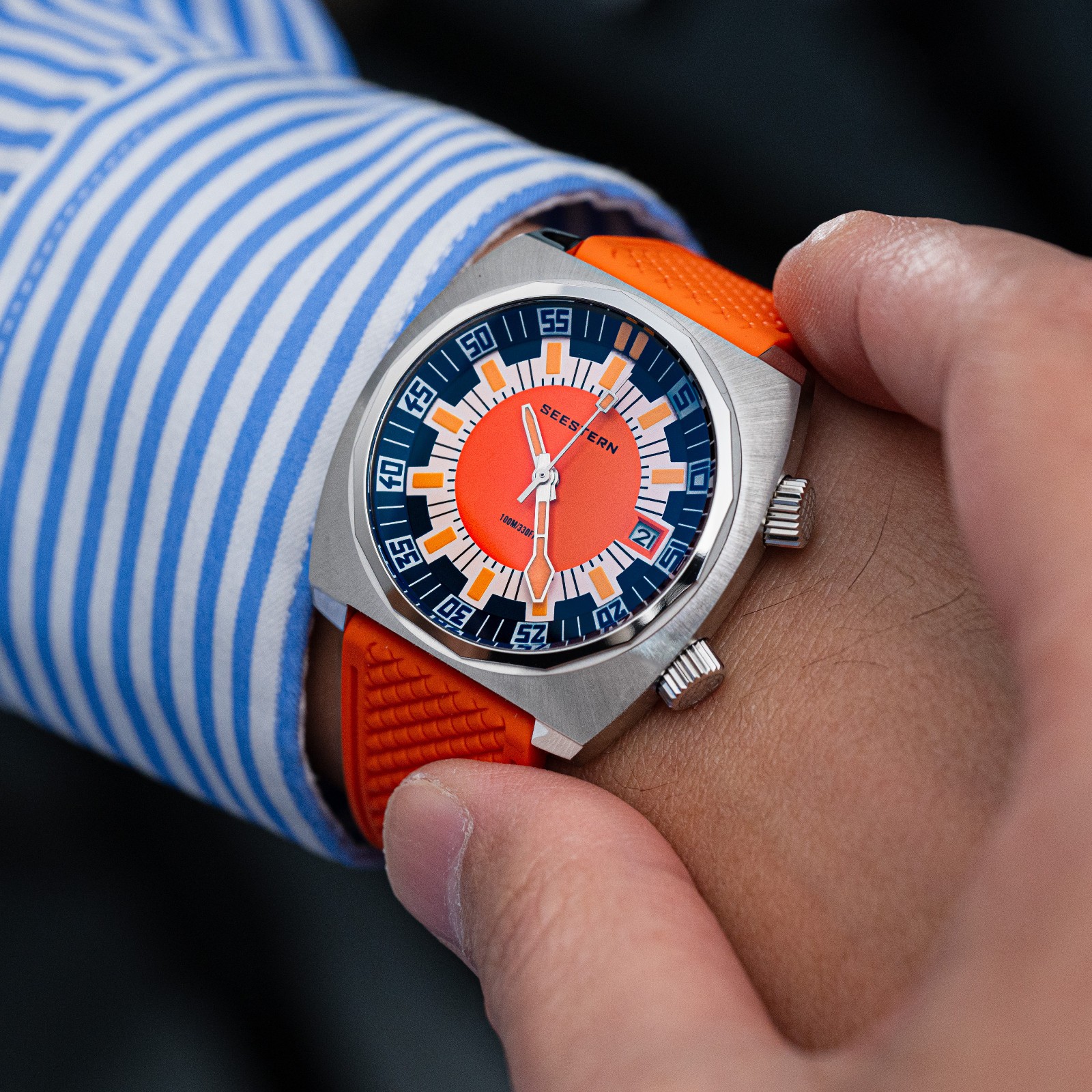 Seestern S471.01.O 38MM LUME Internal Bezel 100m DIVER’S Mens Sport Watch ORANGE