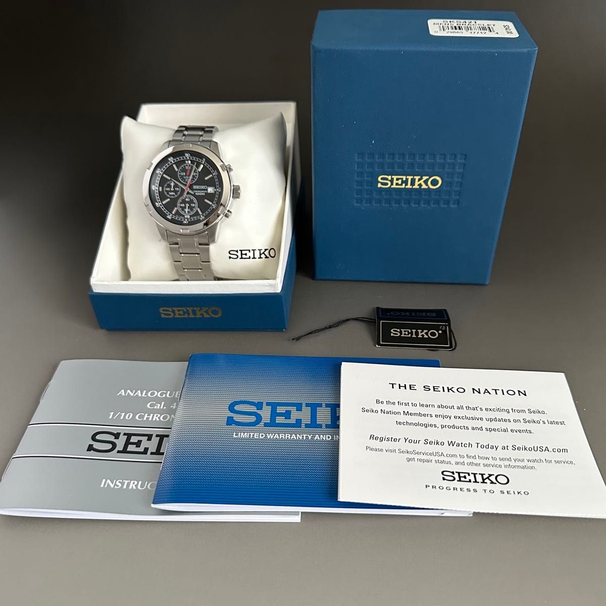New SEIKO Men’s Watch Chronograph Overseas Model Black Dial Quartz Waterproof Bl