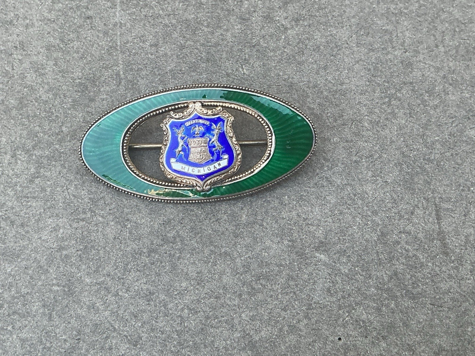 antique sterling silver pin brooch Michigan Coat Of Arms Sterling