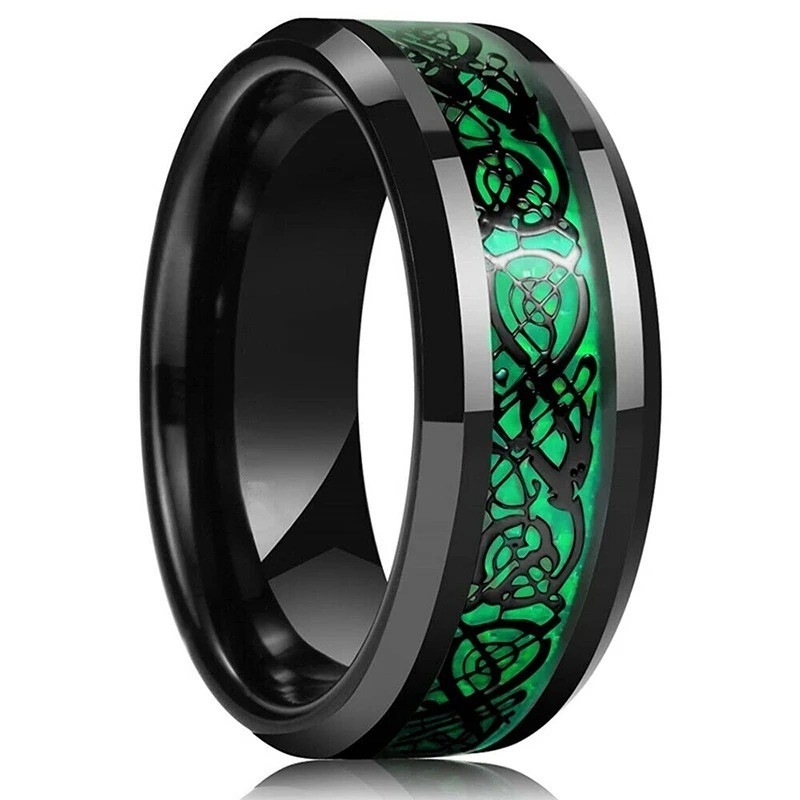 Men Women Gold Plated Blue Black Red Stainless Steel Celtic Dragon Band Ring 8mm