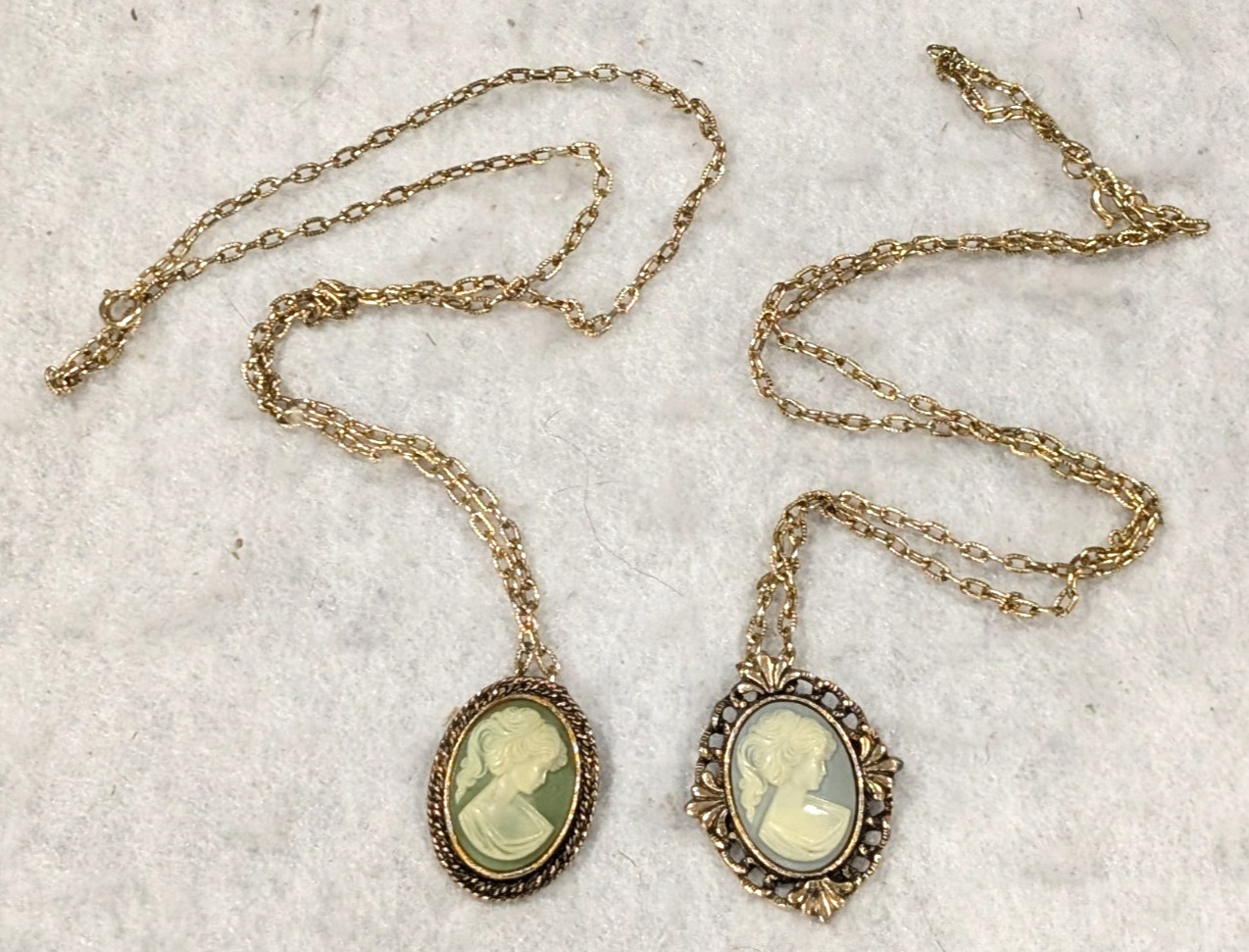 Vintage Lot of 2 Cameo by Peri Necklace – Costume Jewelry – 24 Inch Long Chain
