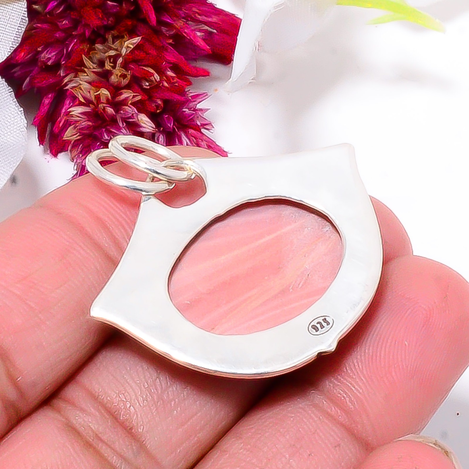 Pink Opal – Australia 925 Sterling Silver Two Tone Designer Pendant 1.48″ Sku58