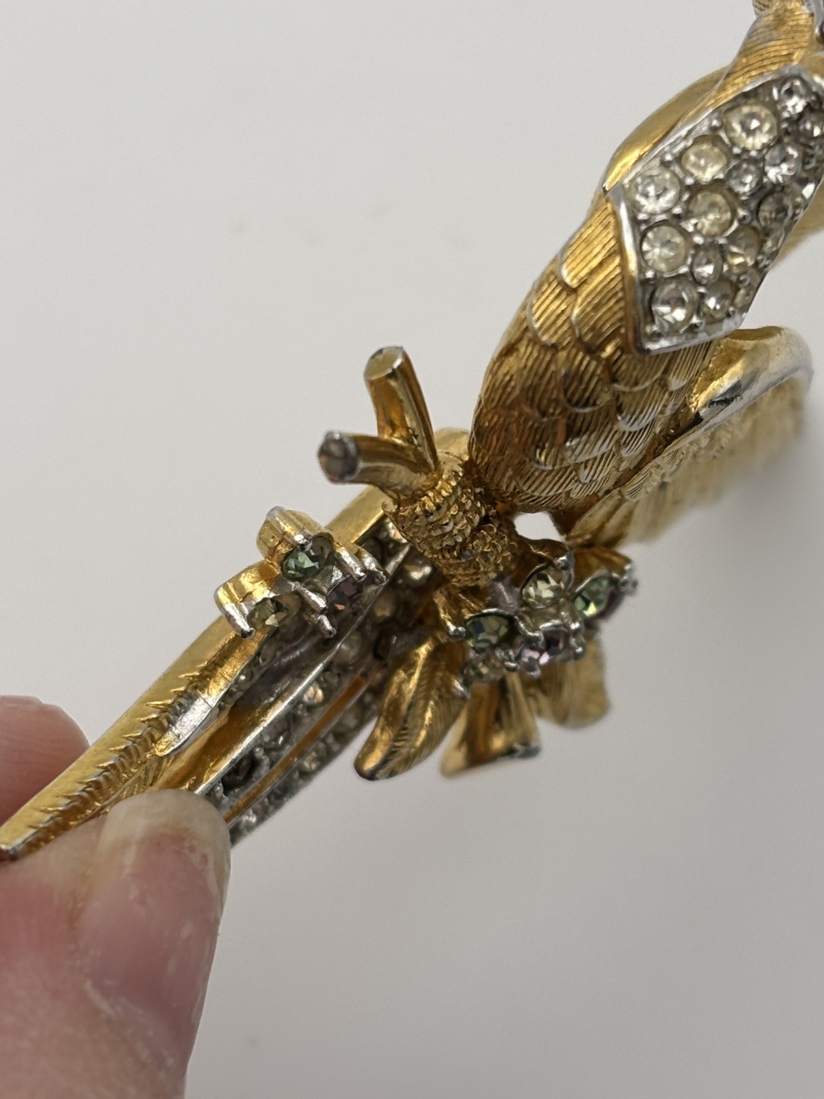 Vintage As-is Marcel Boucher Bird of Paradise Brooch Pin Gold Plated Rhinestones