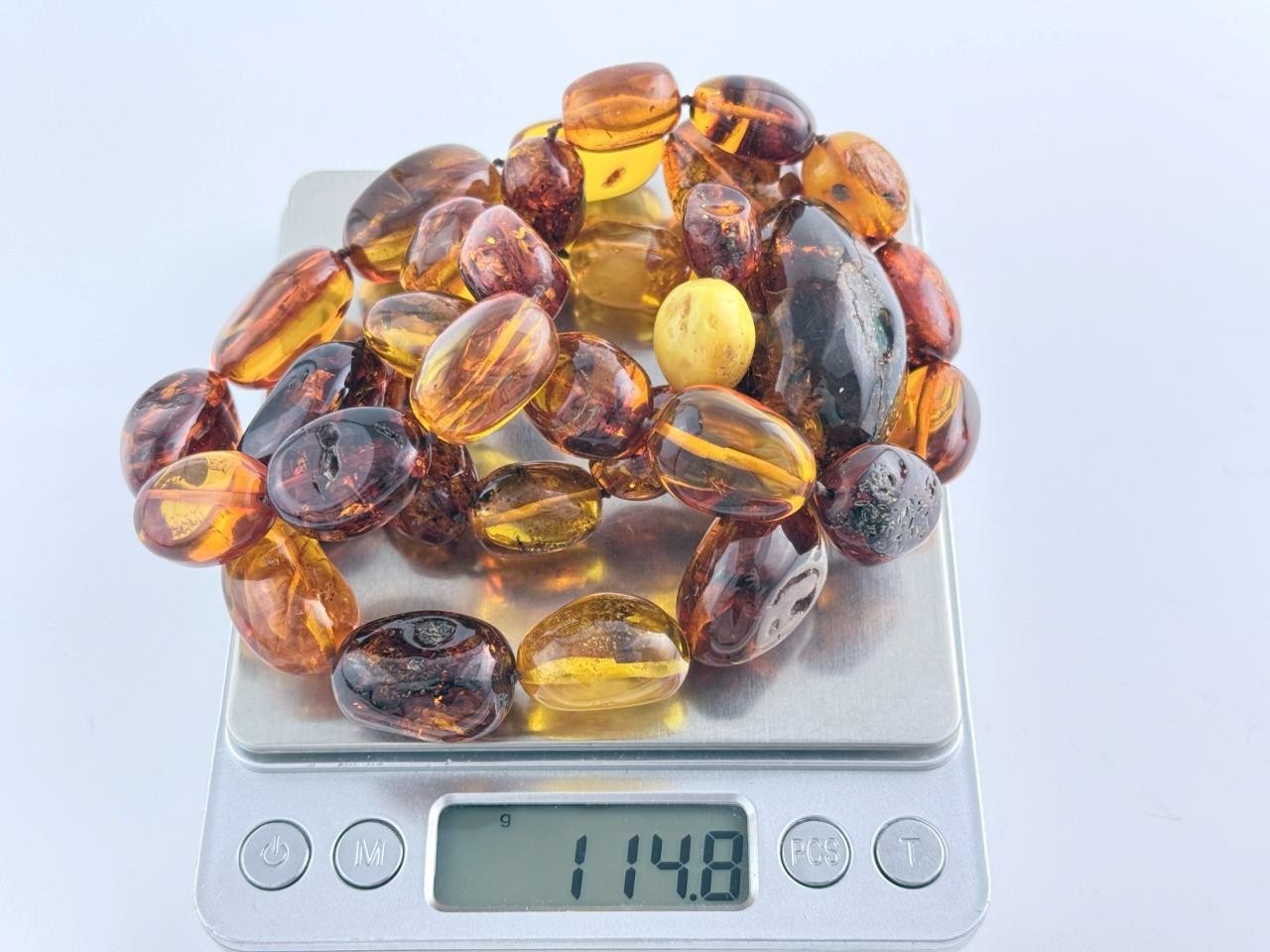 Vintage Freeform Shape Multi Mixed Amber Beaded Necklace 30 Inches Length 114g