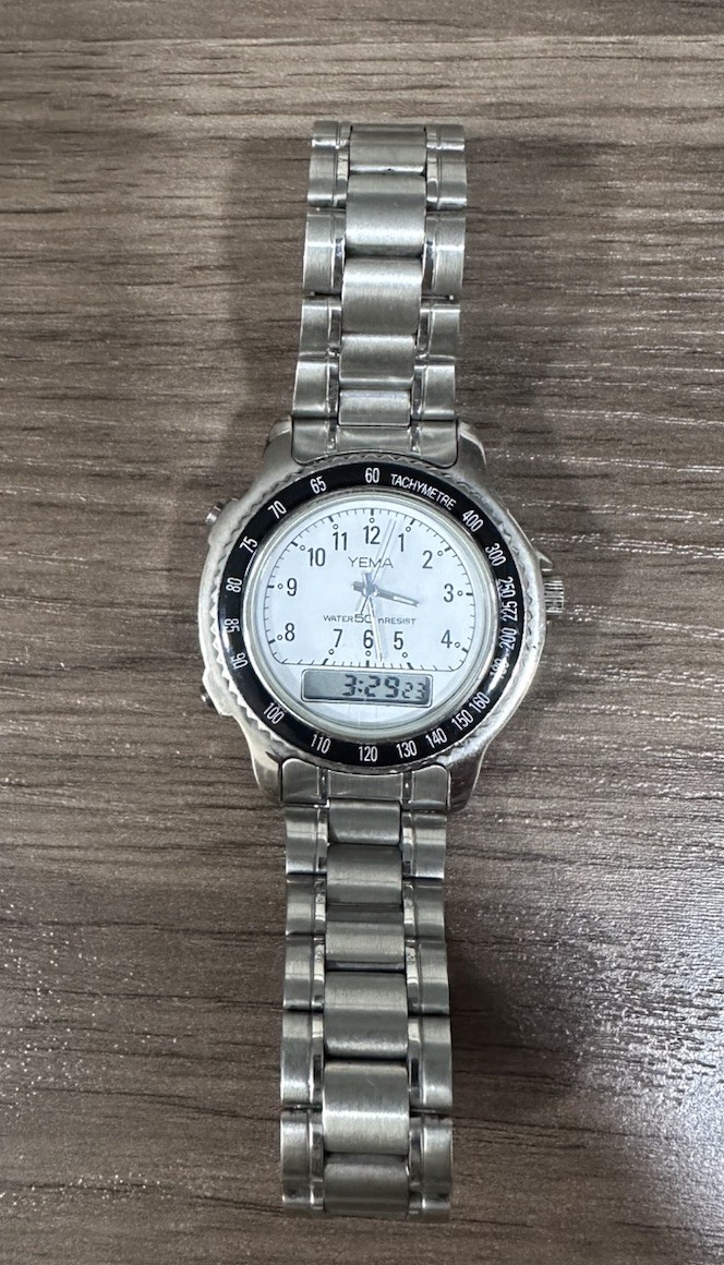 Yema 50th Anniversary Analog-Digital Stainless Steel Watch White Dial 50m Rare
