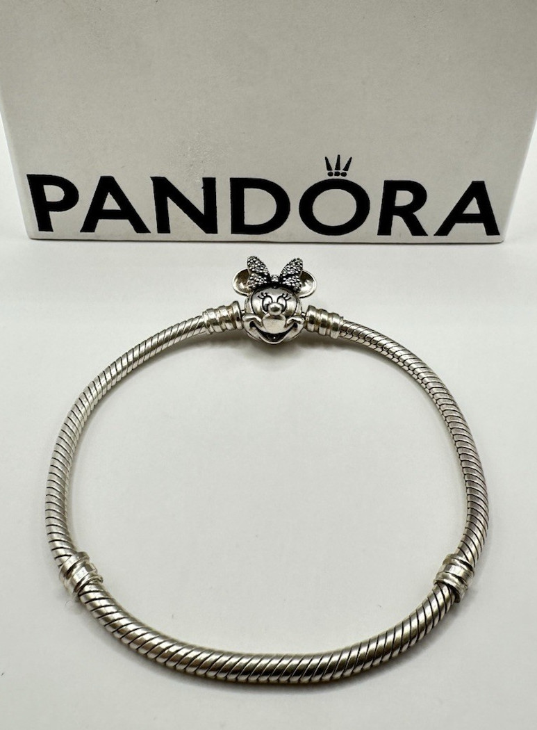 Pandora Bracelet 17.5cm x DISNEY Pave Minnie Mouse Clasp Snake Chain. 597770CZ