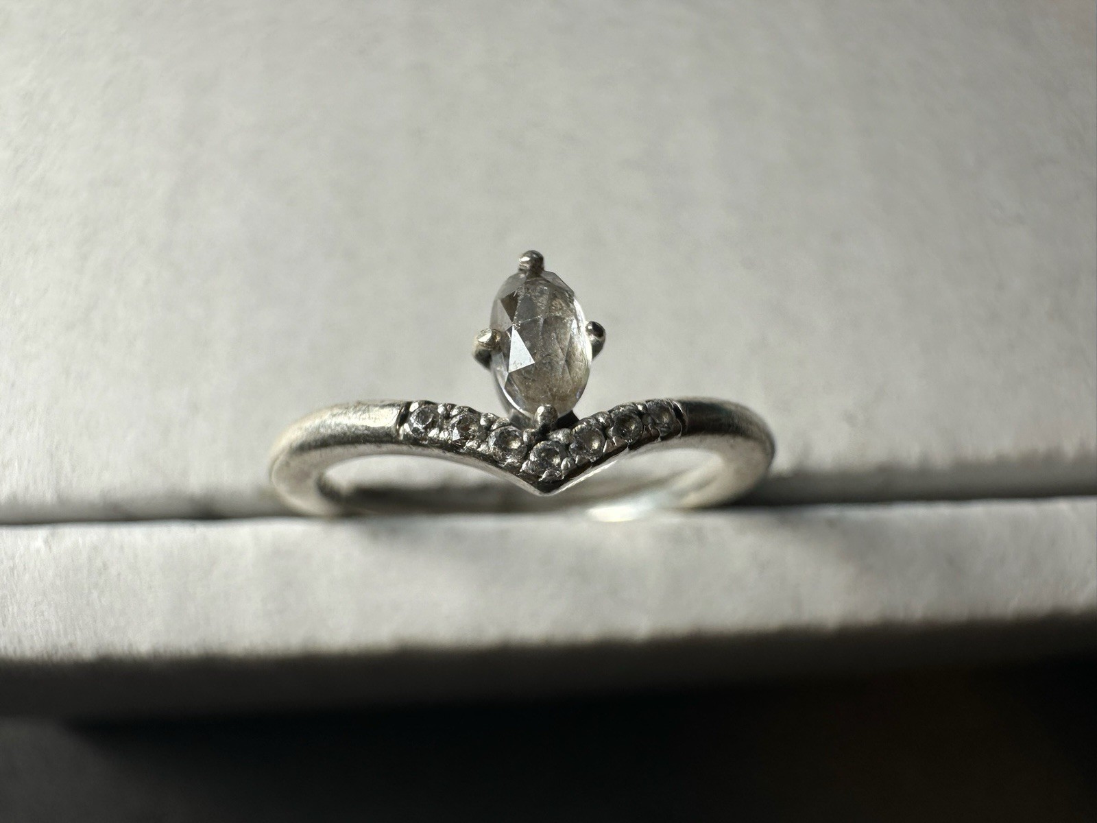 1.63g Vintage Sterling Silver 925 Ring Marquise Clear Stone Accent M Size 5
