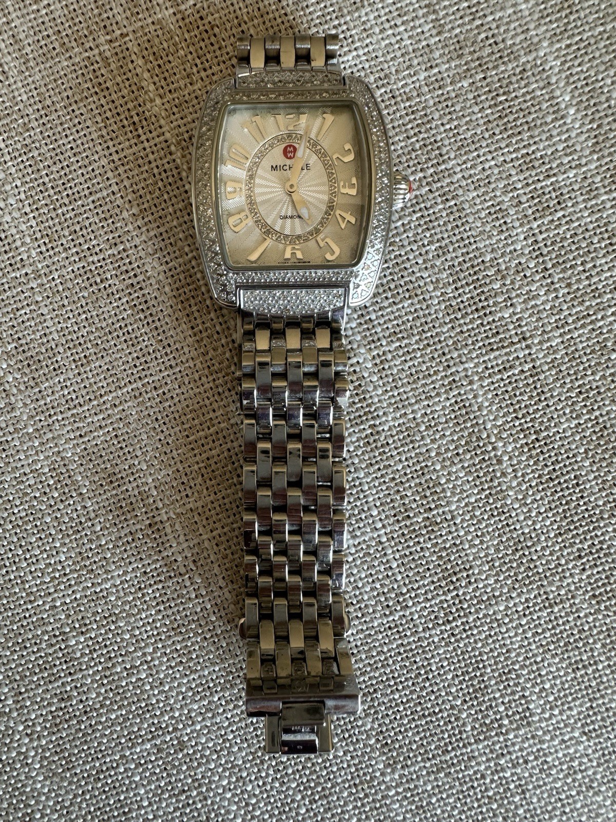MICHELE Urban Mini Diamond Bezel Swiss Movement Sapphire SS Bracelet 50m